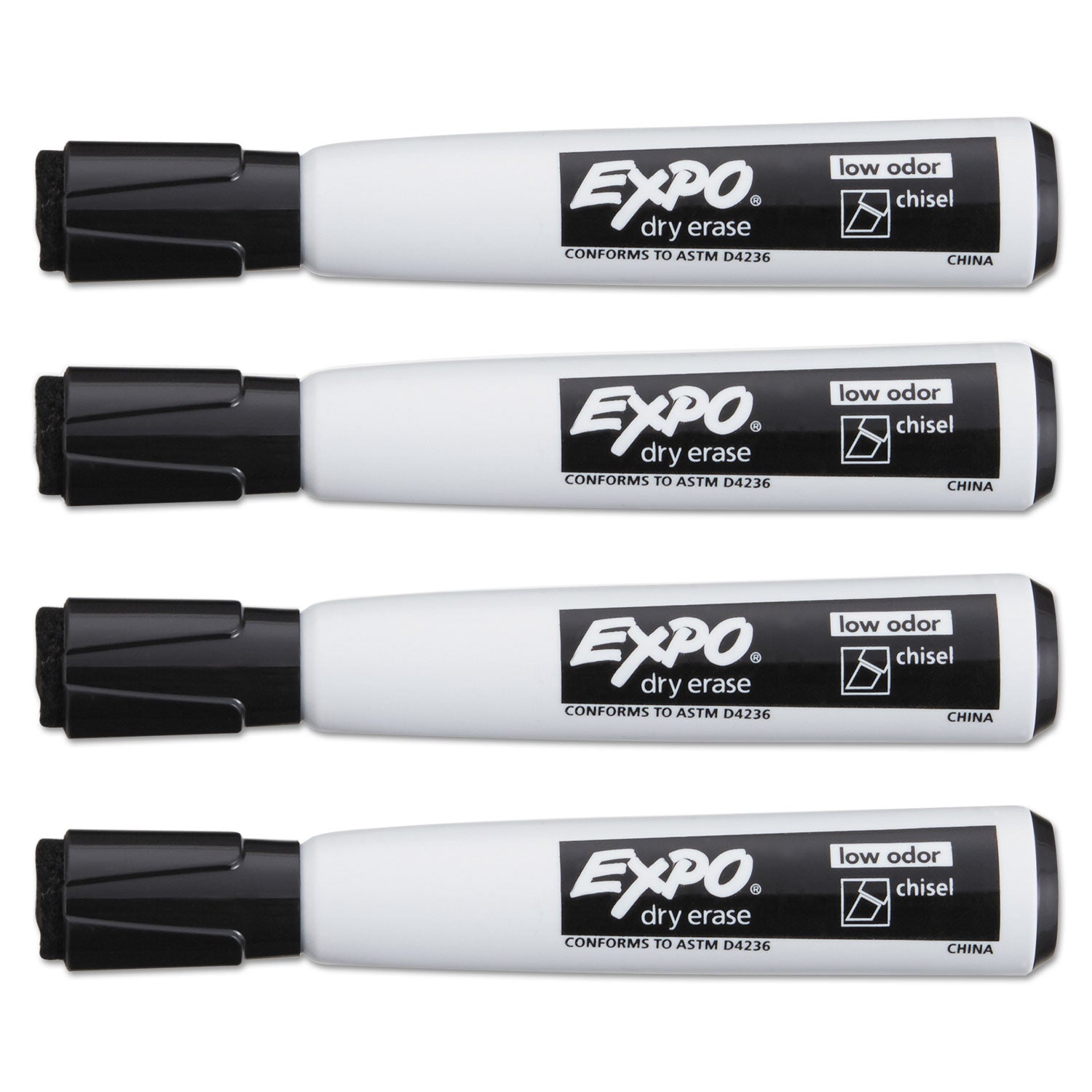 Magnetic Dry Erase Markers with Eraser, Chisel Tip, Black, 4-Count