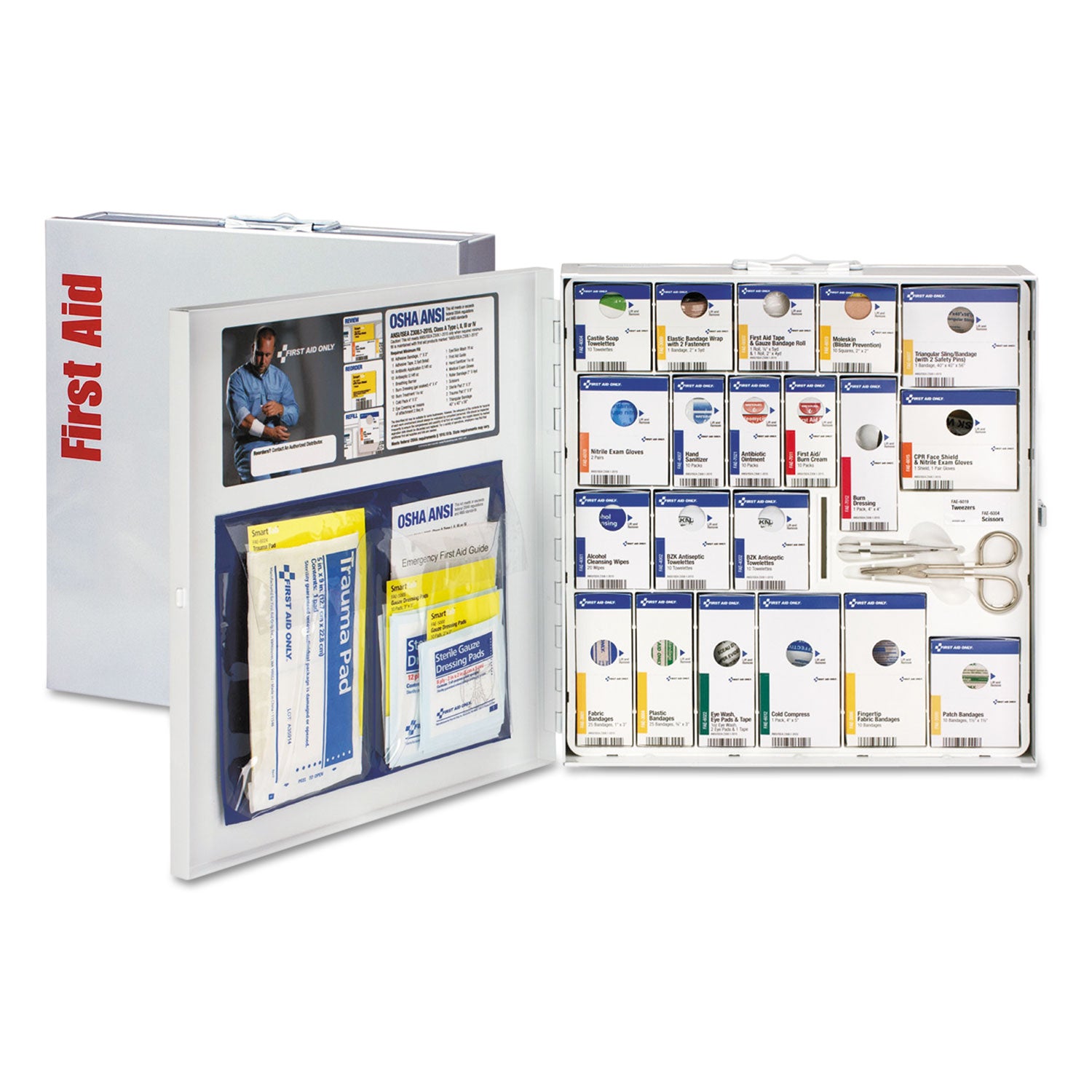 SmartCompliance General Business First Aid Station for 50 People, No Medication, 202 Pieces, Metal Case