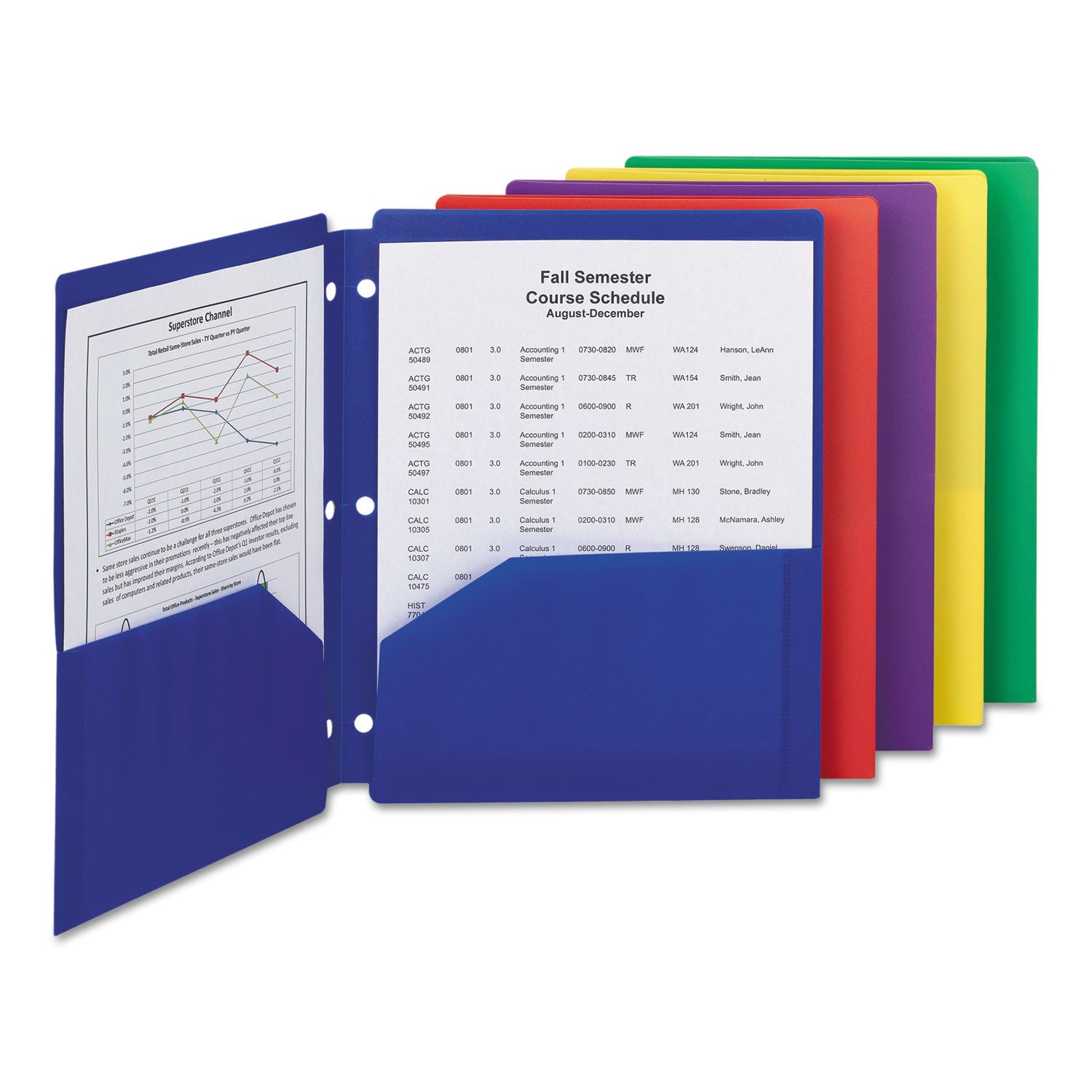 Smead Letter Pocket Folder - 8 1/2" x 11" - 50 Sheets Capacity - 2 Pocket(s) - Red, Purple, Yellow, Green, Dark Blue - 5/Pack - 10 / Carton