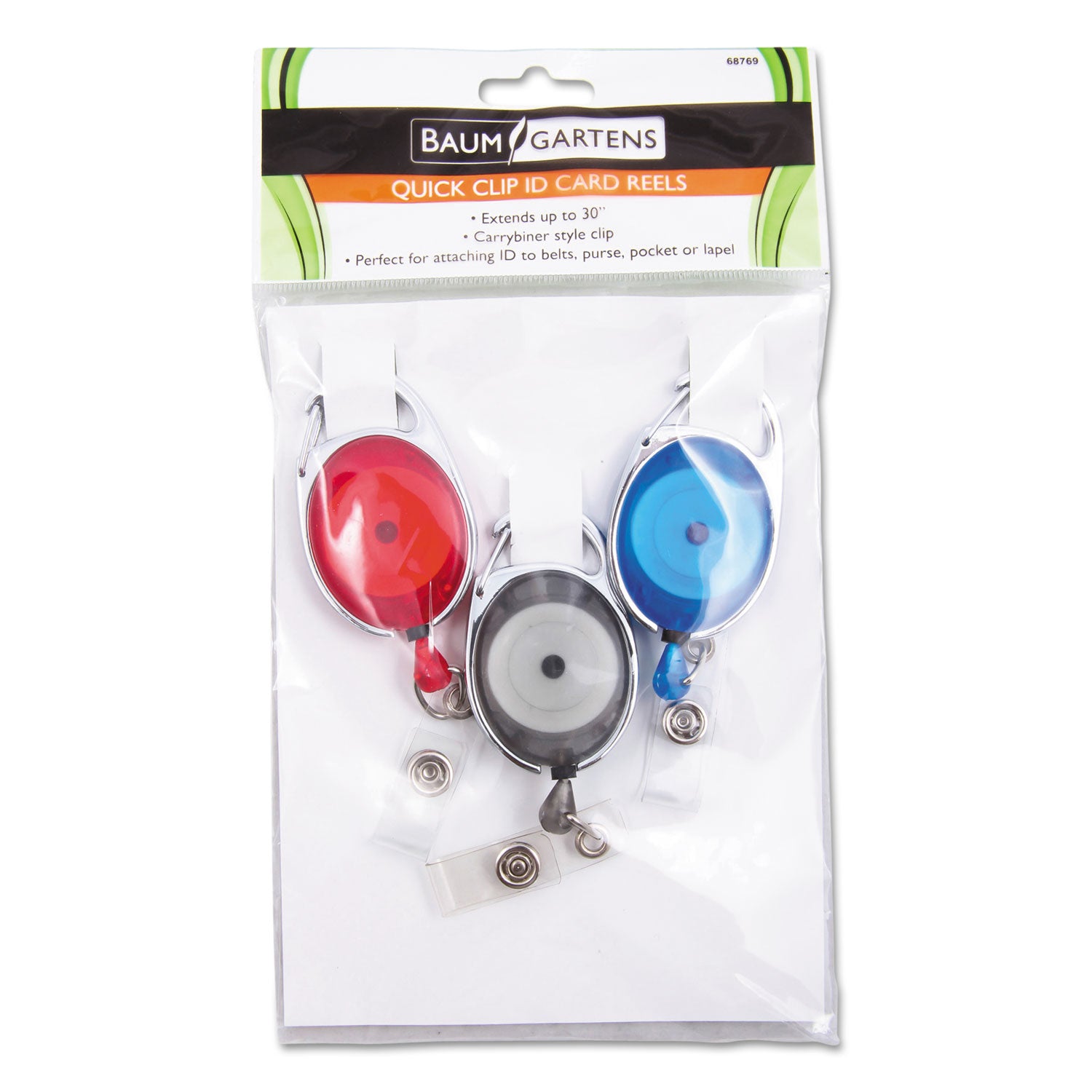 Quick Clip Oval ID Badge Reel, Red, Blue, Smoke, Pack of 3