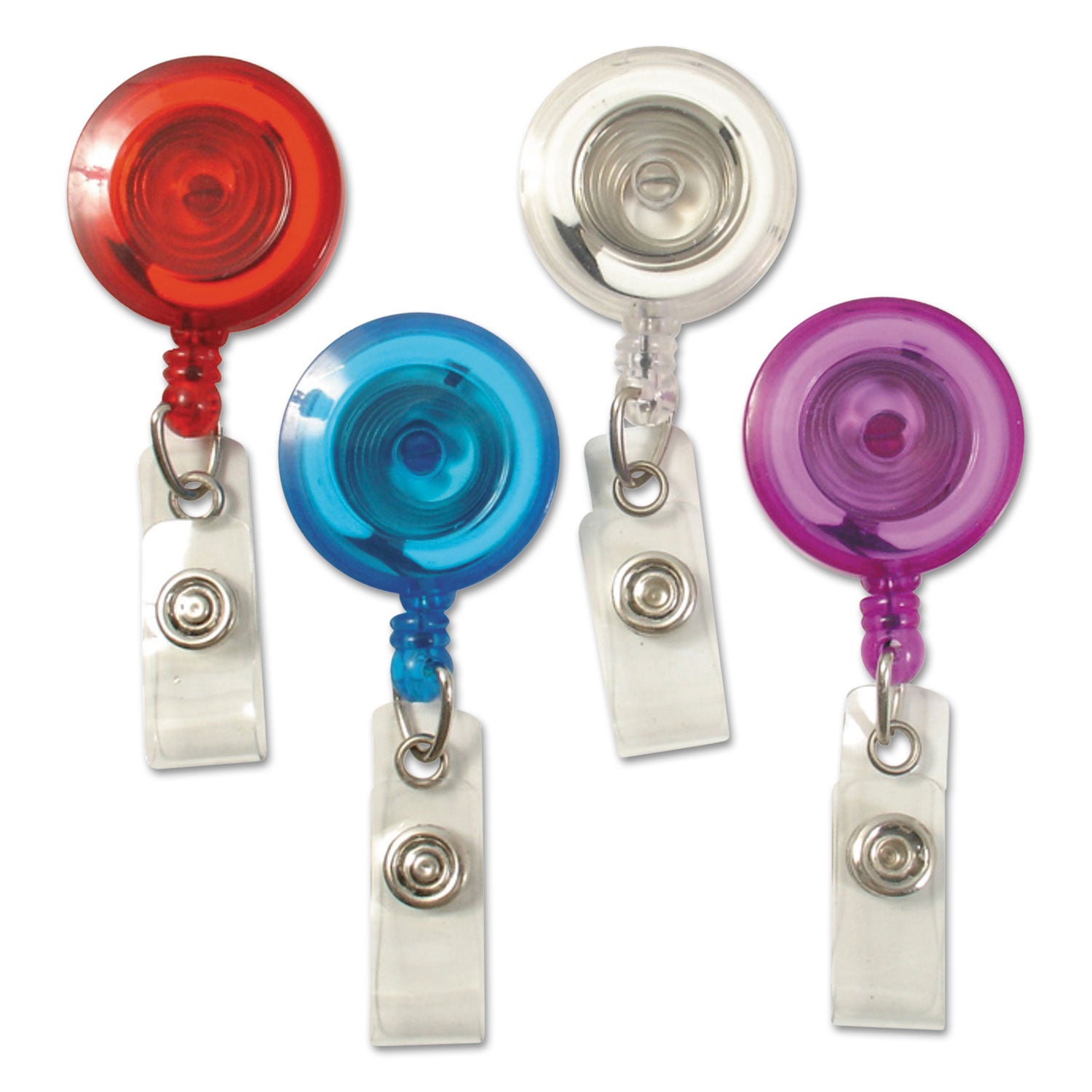 Standard Round ID Badge Reel with Belt Clip & Strap, Translucent Assorted, Pack of 4