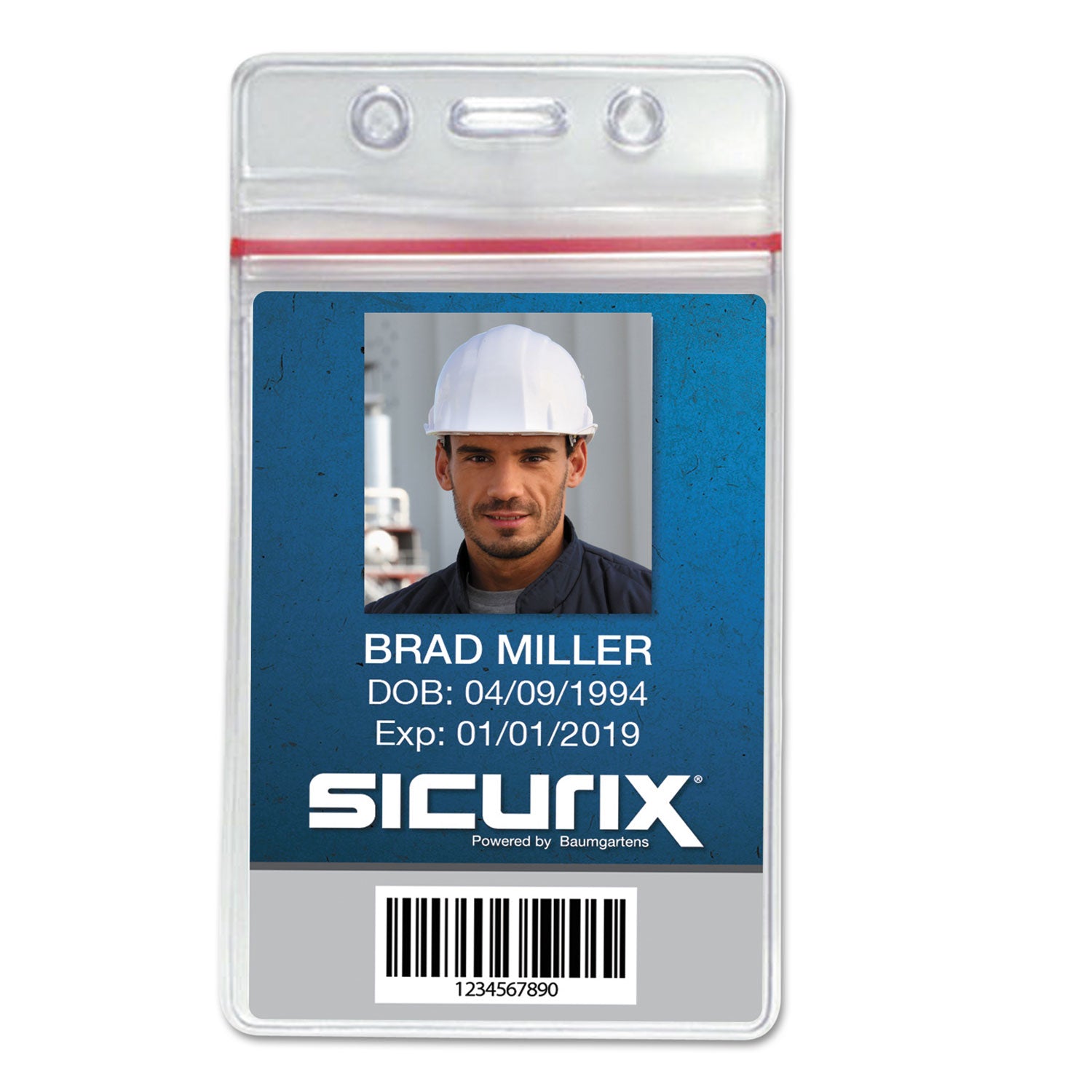 Zip Closure Sealable ID Badge Holders, Vertical, Clear, Pack of 50
