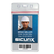 Zip Closure Sealable ID Badge Holders, Vertical, Clear, Pack of 50