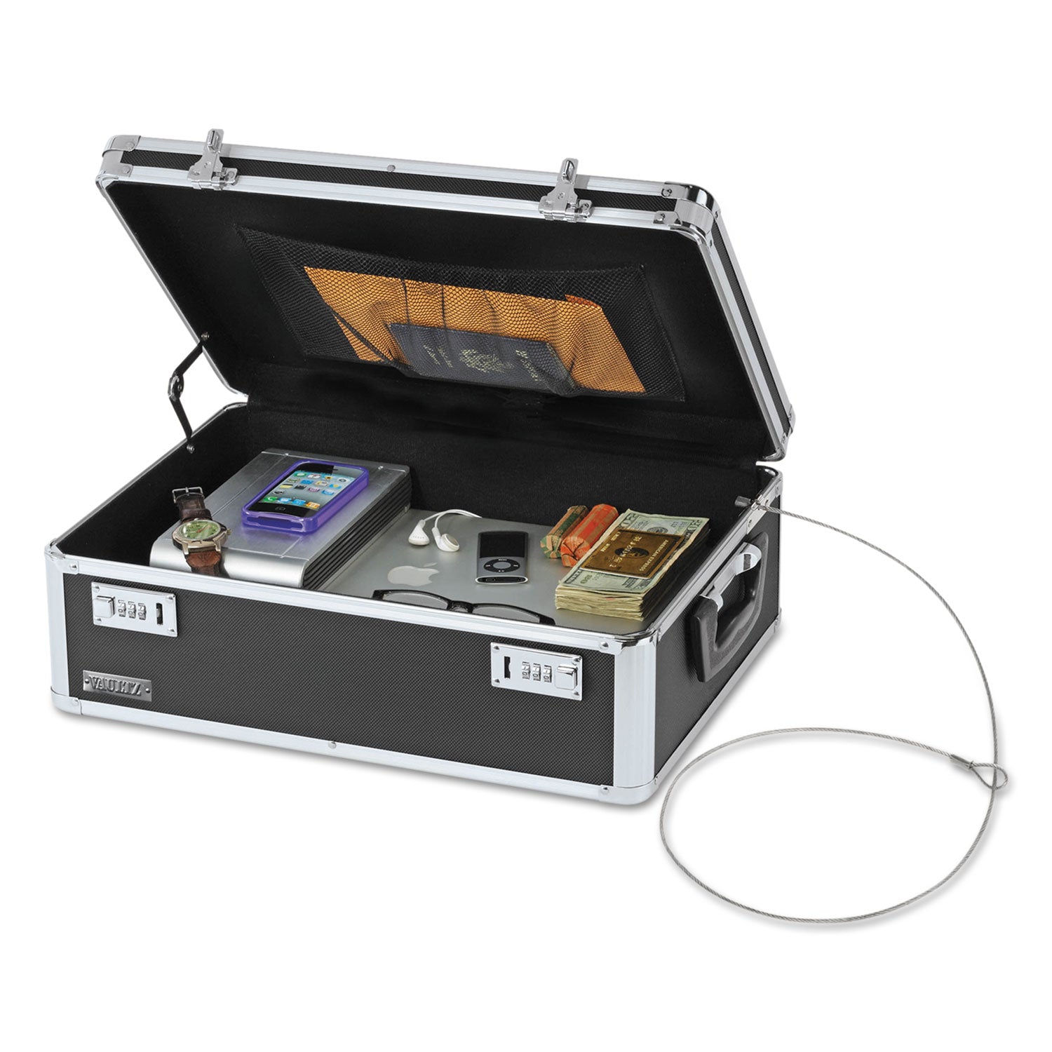 External Dimensions: 18" Width x 13" Depth x 6" Height - Aluminum, Steel - Chrome, Black - For Passport, Computer, Cell Phone, Cash - 1 Each