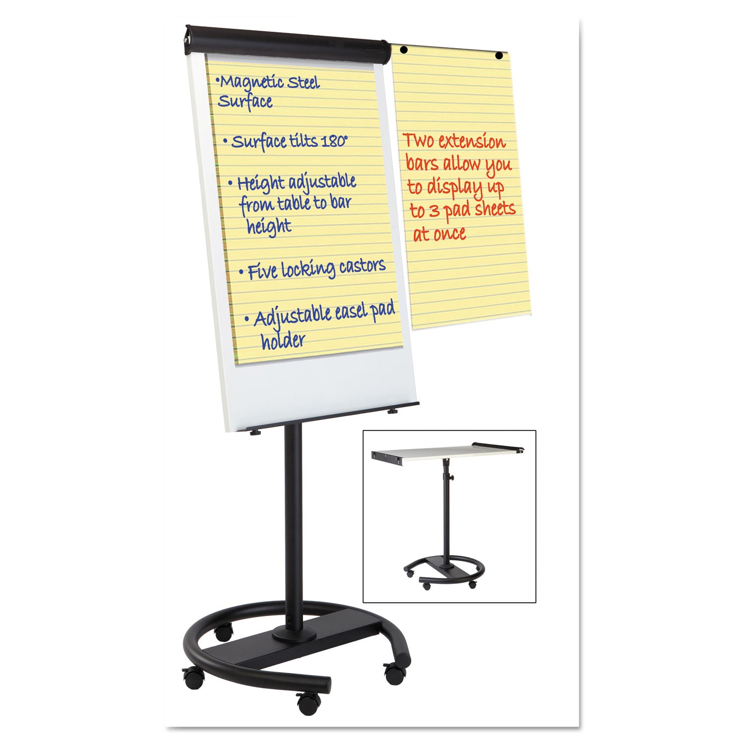 360 Multi-Use Mobile Magnetic Dry Erase Easel, 27" x 41", White Surface, Black Steel Frame