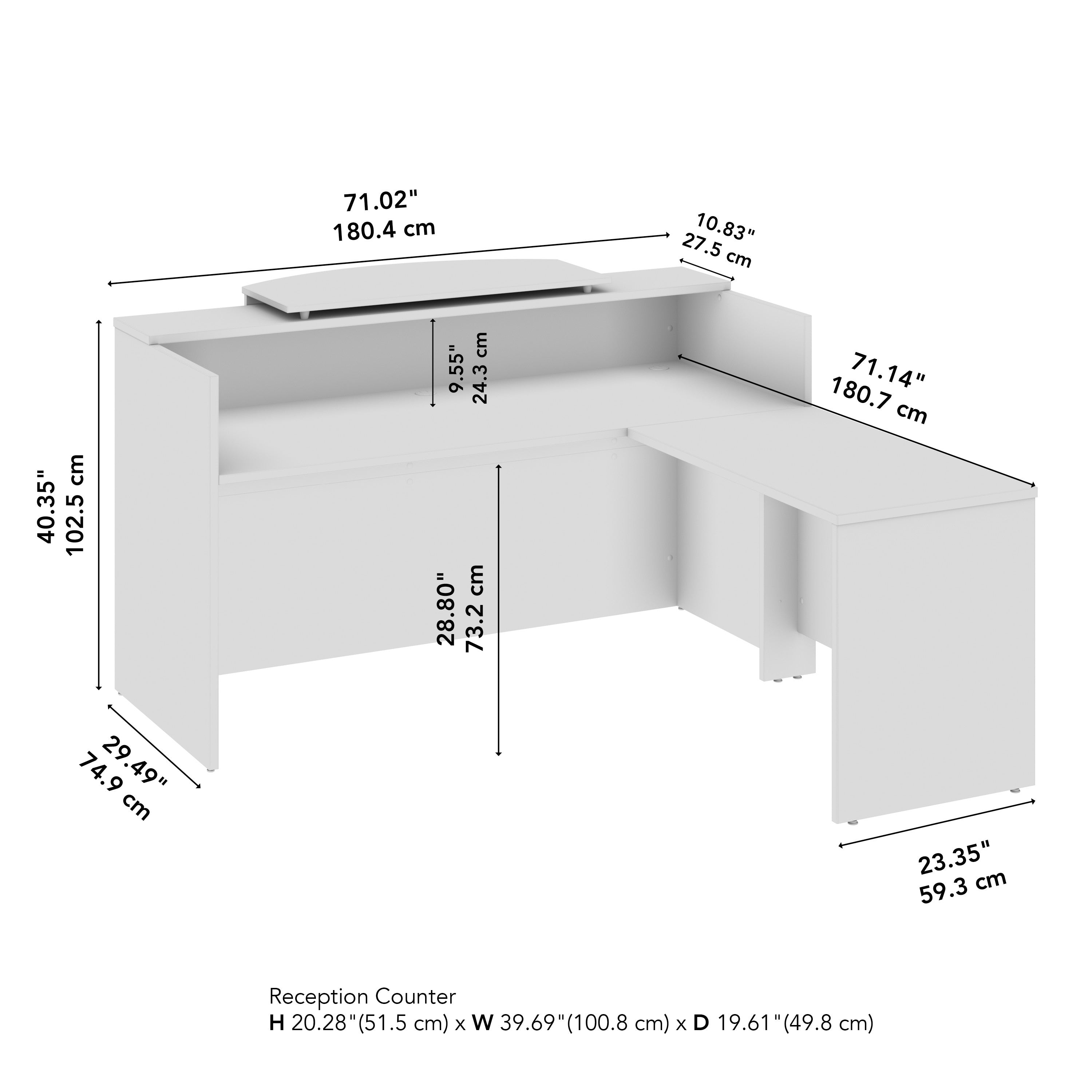 Bush Business Furniture Arrive 72W x 72D L Shaped Reception Desk with Counter in Storm Gray - 71.02" Width x 71.14" Depth x 40.35" Height