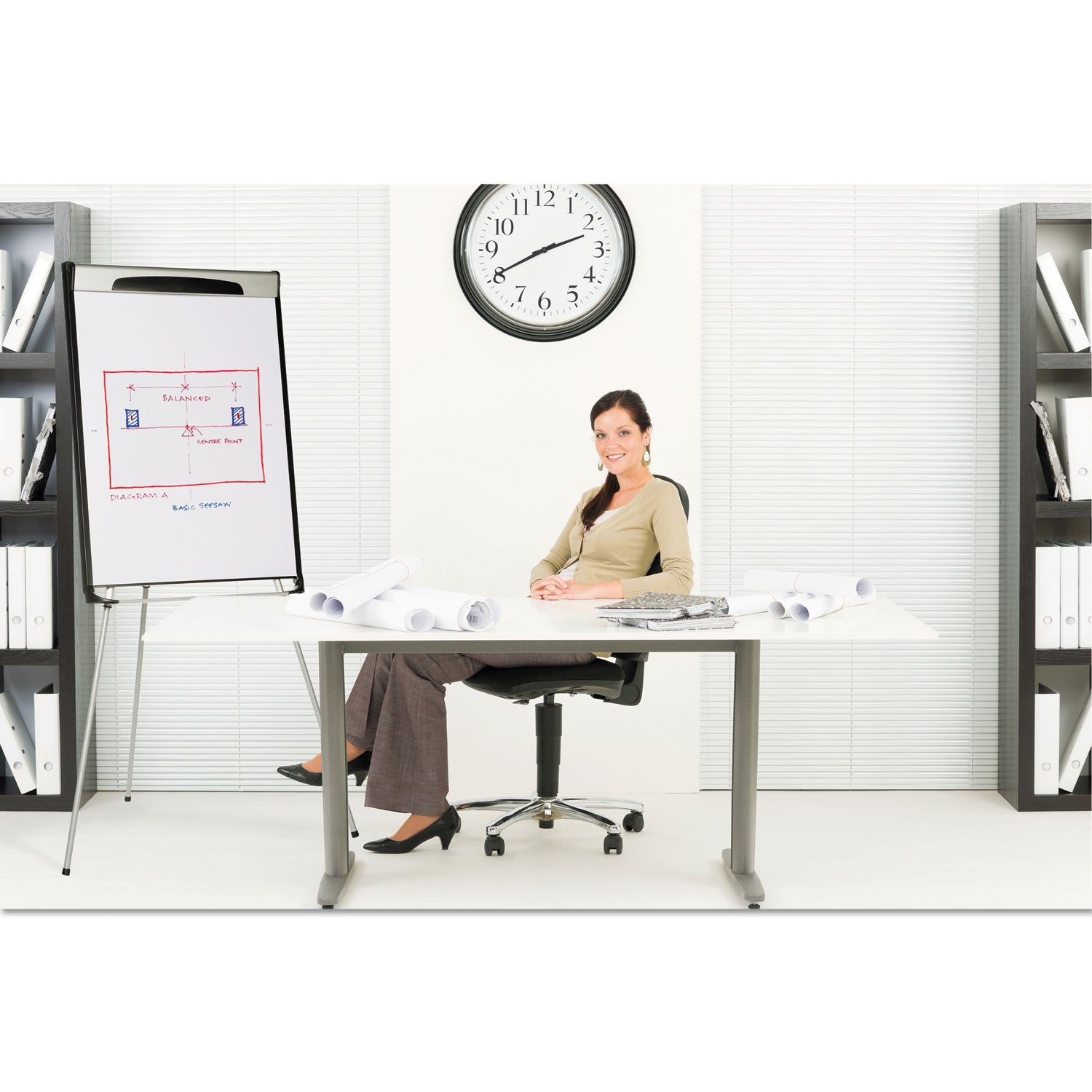 Tripod Extension Bar Magnetic Gold Ultra Dry Erase Easel, 29" x 41", White Surface, Black/Satin Aluminum Frame