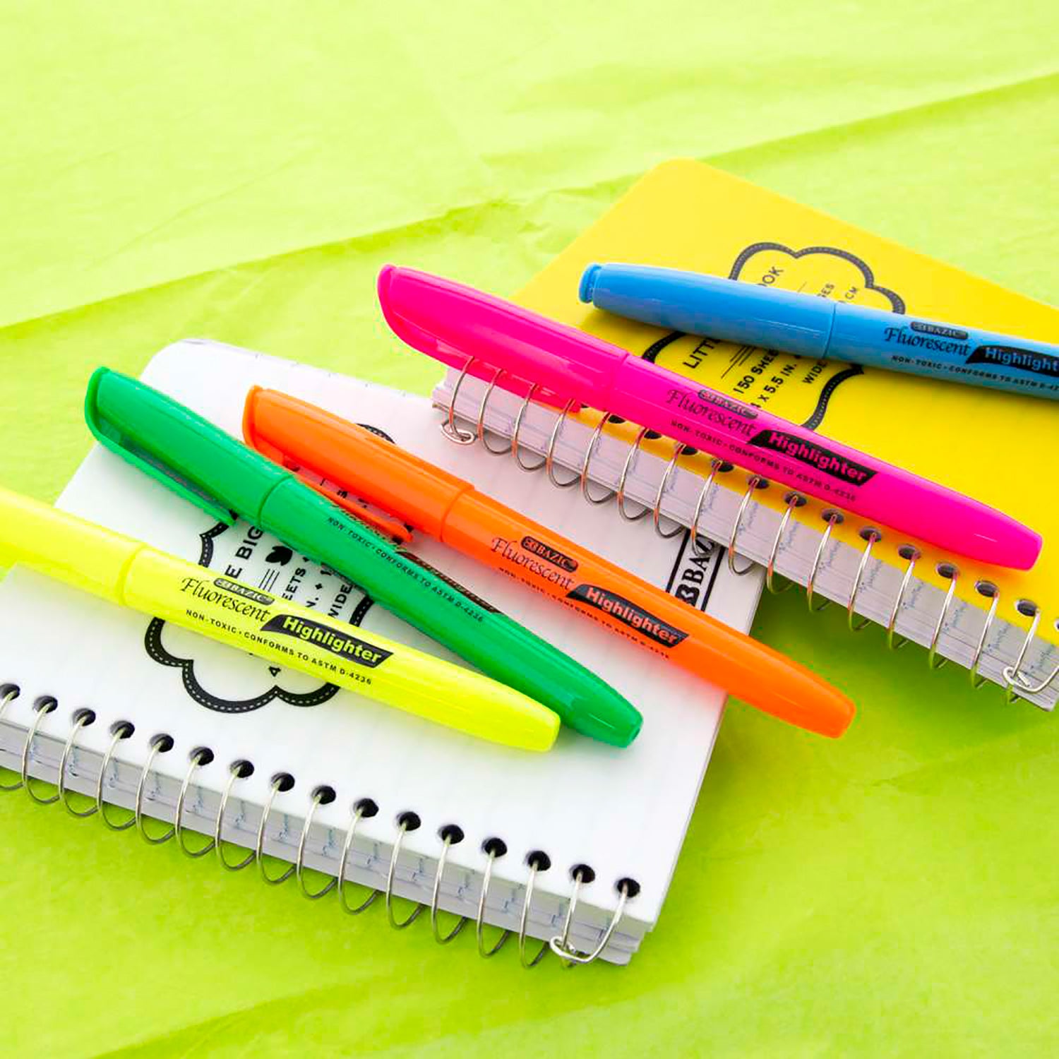 Pen Style Fluorescent Highlighters with Pocket Clip, Pack of 5