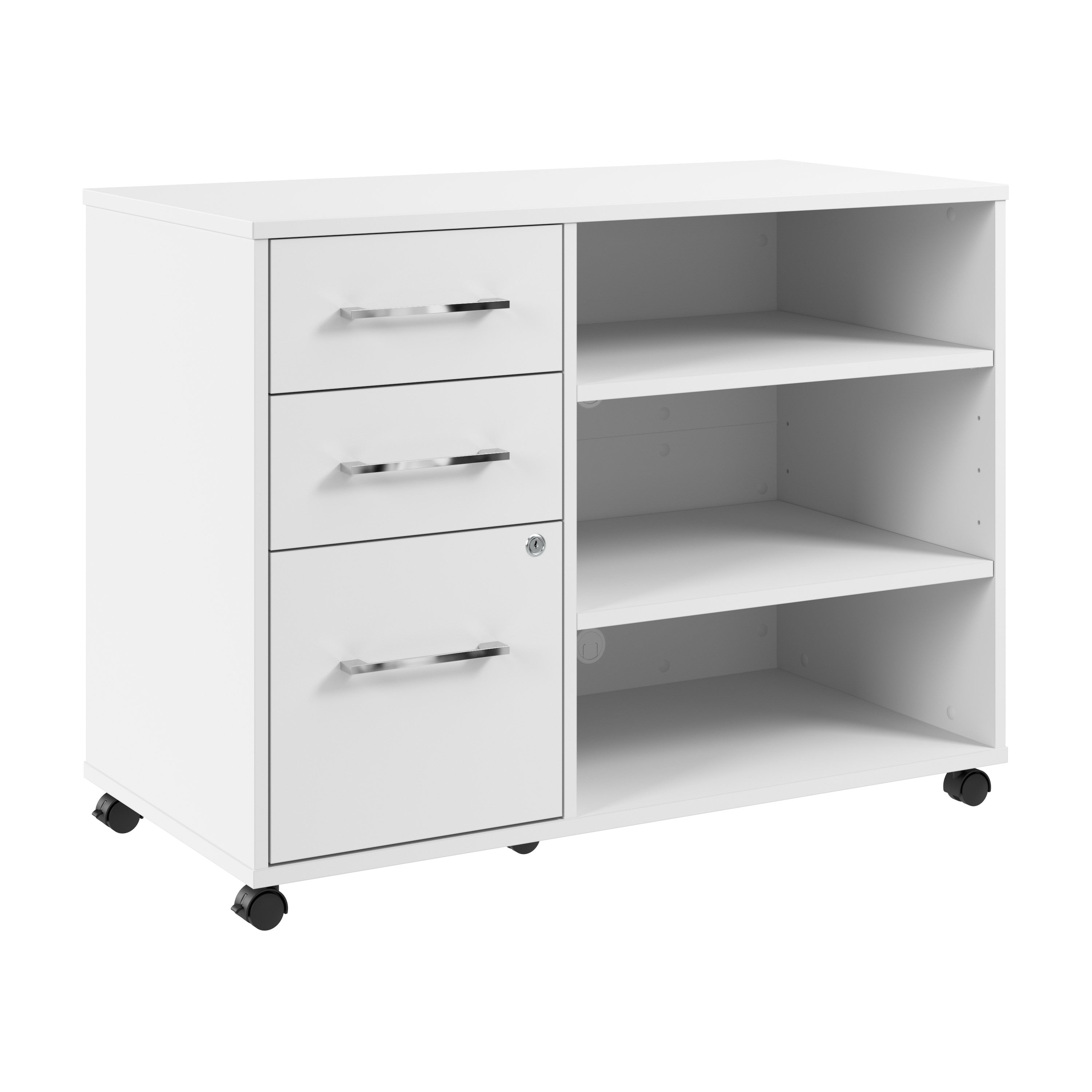 Bush Business Furniture Hustle Rolling Storage Cabinet with Drawers and Shelves in White - Assembled - 39.61" Width x 19.61" Depth x 29.96" Height