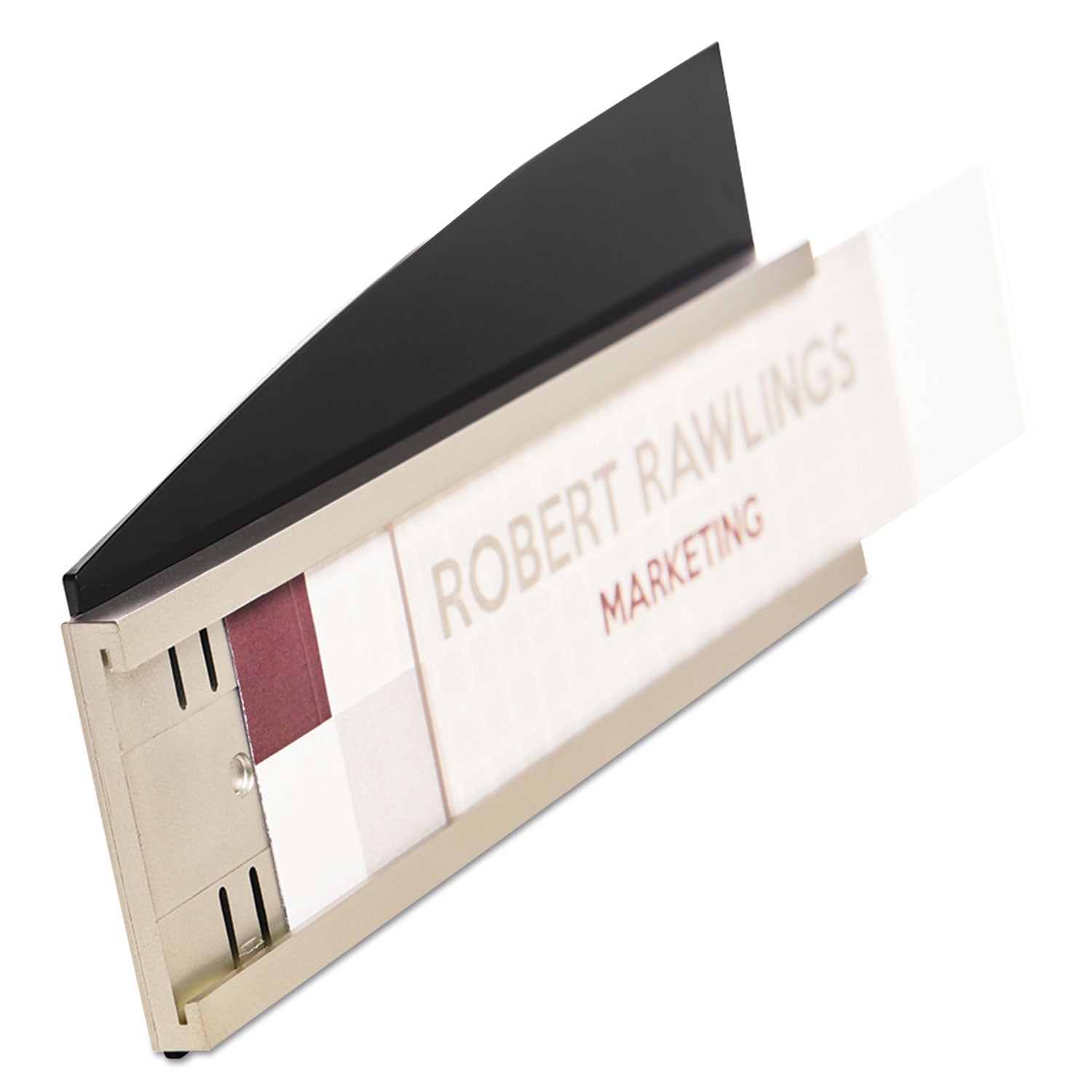 Interior Image Anti-Glare Sign Holder, Landscape, 8.5 X 2 Insert, Black/silver