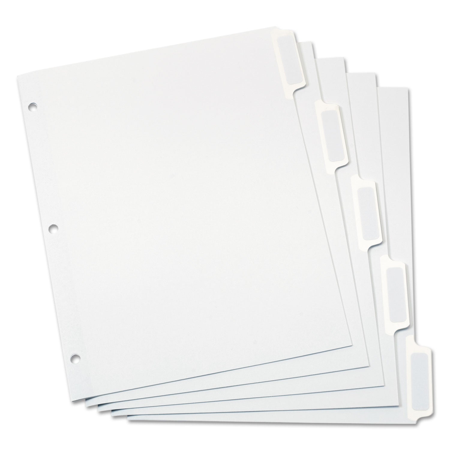 Print-on Tab(s) - 5 Tab(s)/Set - 3 Hole Punched - Self-adhesive, Removable - White Divider - Rip Proof, Reinforced Edges, Heavyweight - 1 Box