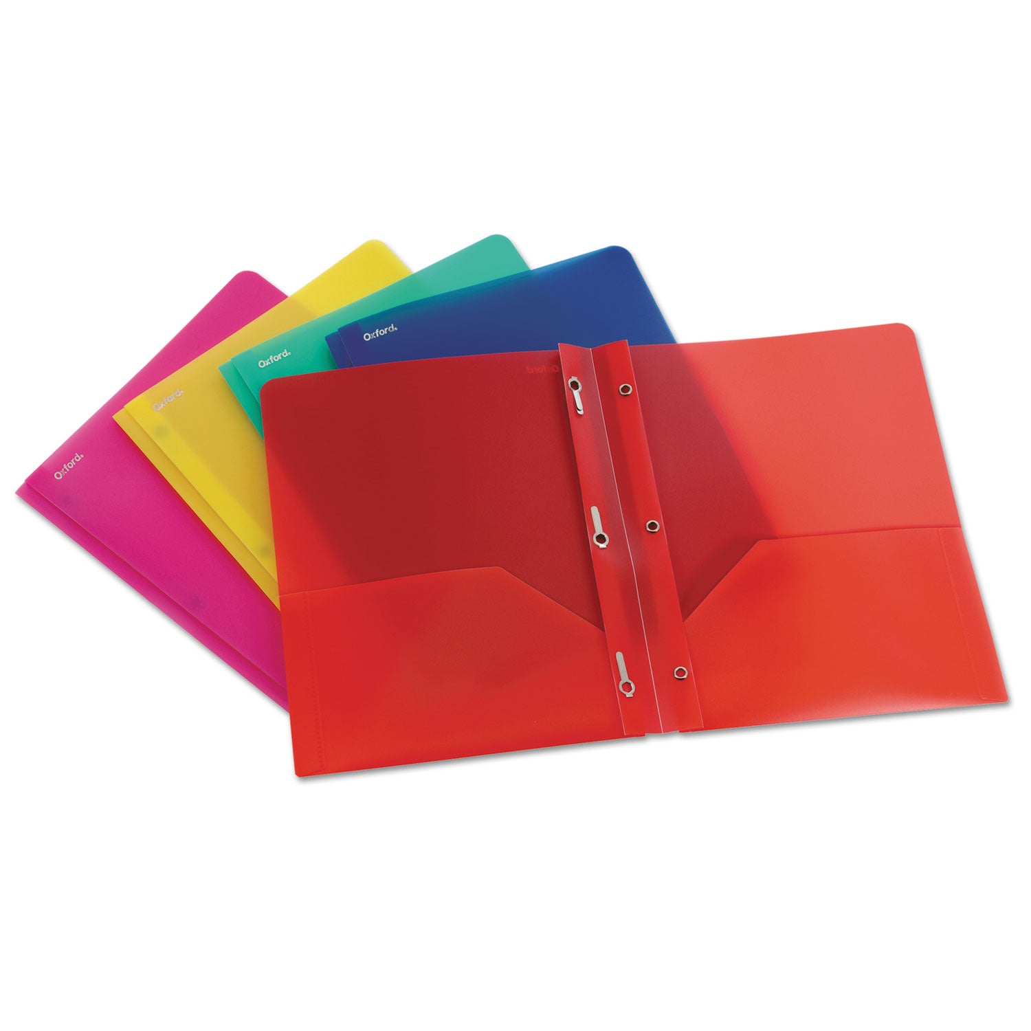 TOPS Letter Pocket Folder - 8 1/2" x 11" - 100 Sheets Capacity - Prong Fastener(s) - 1/2" Fastener Capacity - 2 Pocket(s) - Blue, Red, Pink, Green, Yellow - Durable, Translucent, Die-cut, Punched, Tear Resistant - 25 / Box