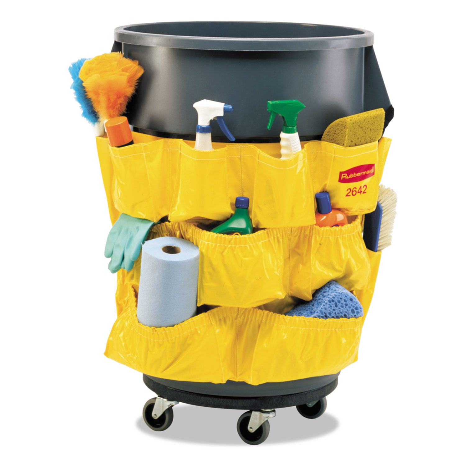 Rubbermaid Commercial Brute Utility Container Caddy Bag - - 12 Pocket(s) - 20.50" Height x 20" Depth - Yellow - Nylon - 1 Each