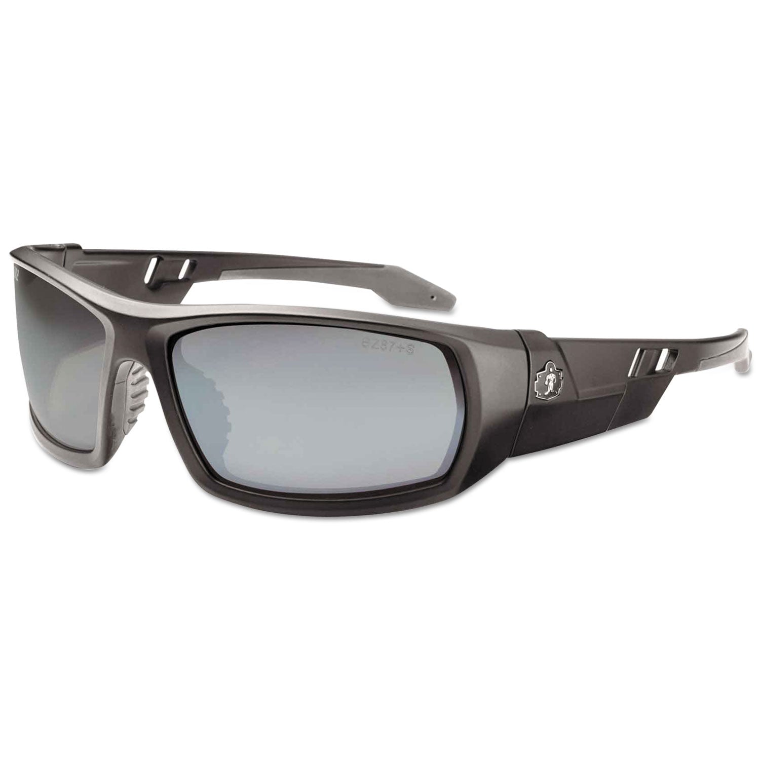 Ergodyne Skullerz ODIN Silver Mirror Safety Glasses, Matte Black Frame, Scratch & Impact Resistant, Anti-glare, Non-slip, 1 Each
