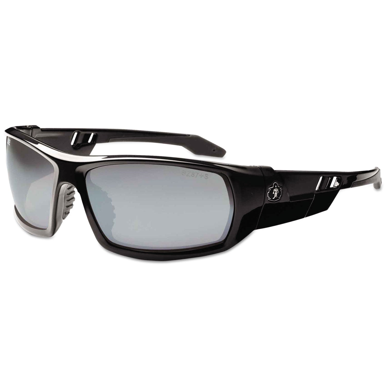 Ergodyne Skullerz ODIN Silver Mirror Safety Glasses, Black Frame, Scratch & Impact Resistant, Anti-glare, Non-slip, Bendable, 1 Each