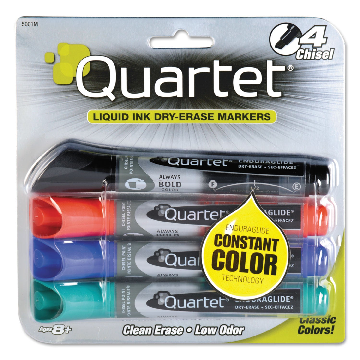 Enduraglide Dry Erase Marker, Broad Chisel Tip, Assorted Colors, 4/set