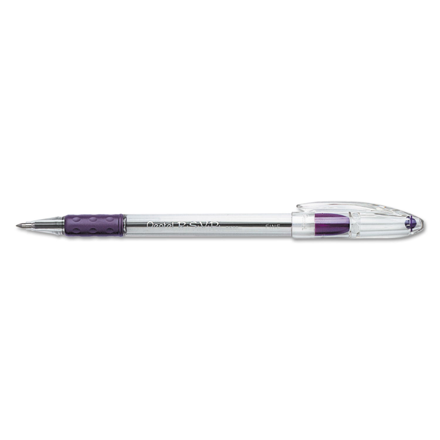 Pentel R.S.V.P. Ballpoint Stick Pens - 0.7 mm Fine Pen Point - Refillable - Violet Ink - Clear Barrel - 1 Dozen