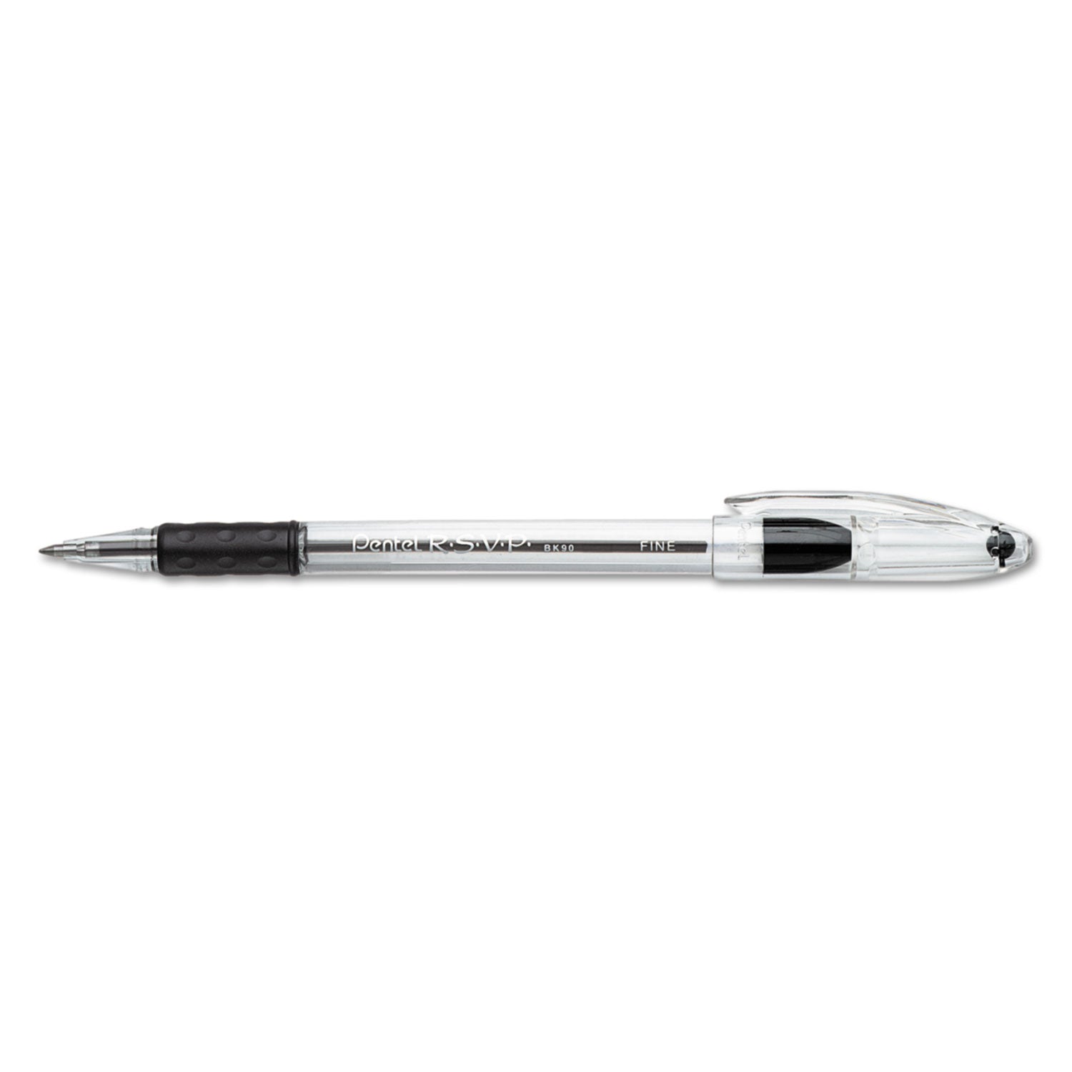 Pentel R.S.V.P. Ballpoint Stick Pens - 0.7 mm Fine Pen Point - Refillable - Black Ink - Clear Barrel - 1 Dozen