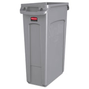 Rubbermaid Commercial Slim Jim 23-Gallon Vented Waste Container - 23 gal Capacity - Rectangular - Durable, Handle - 30" Height x 11" Width x 22" Depth - Gray - 1 Each
