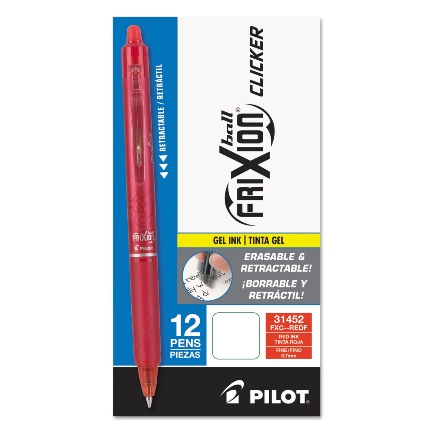 FriXion Gel Pens - 0.7 mm Fine Pen Point - Retractable - Erasable - Red Ink - Gel-based - Document, Writing - 1 Dozen