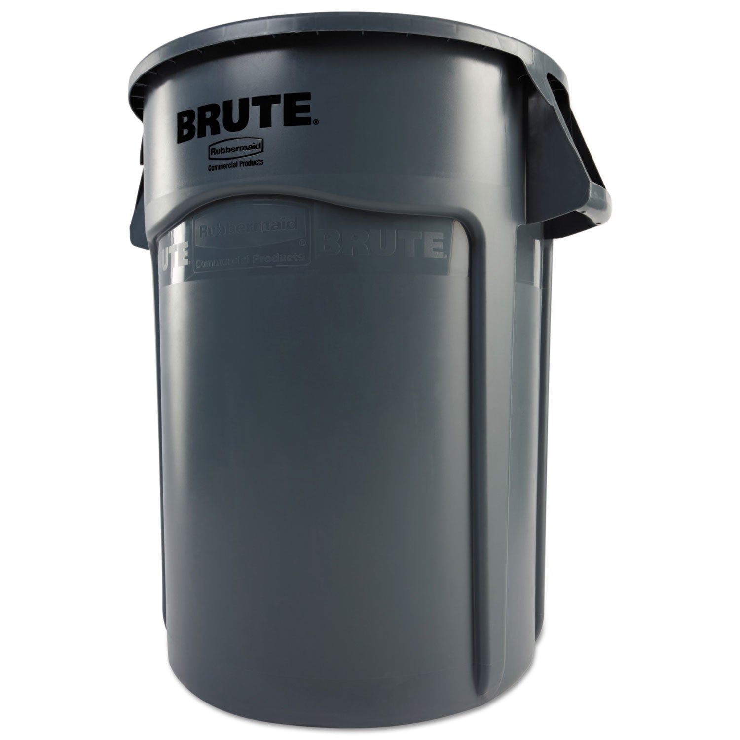 Rubbermaid Commercial Brute 44-Gallon Vented Utility Container, Round, Heavy Duty, Reinforced Handles, UV Coated, Water and Crack Resistant, Plastic, Gray, 31.5" Height x 24" Diameter, 1 Each