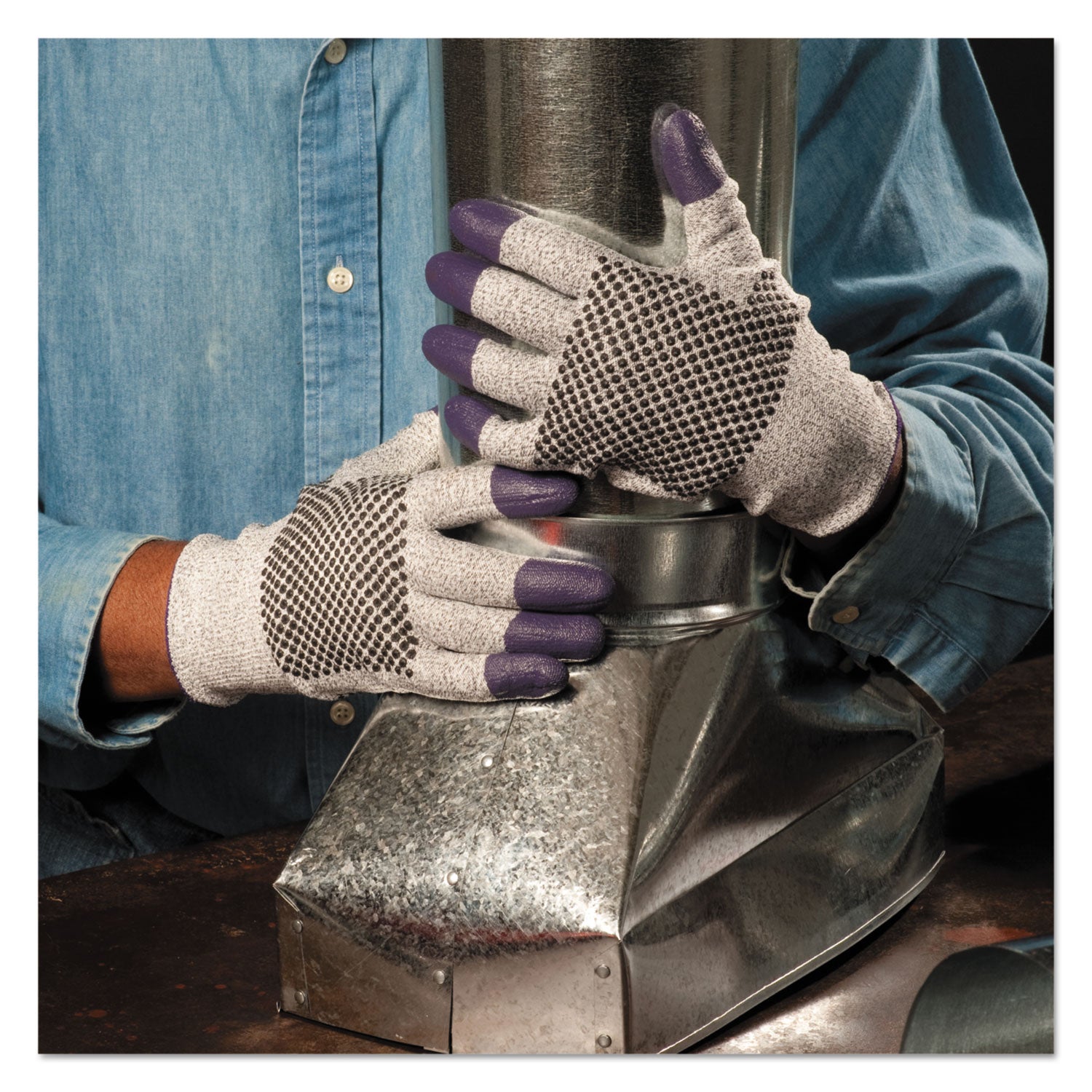 G60 Purple Nitrile Gloves, 230 mm Length, Medium/Size 8, Black/White, Pair