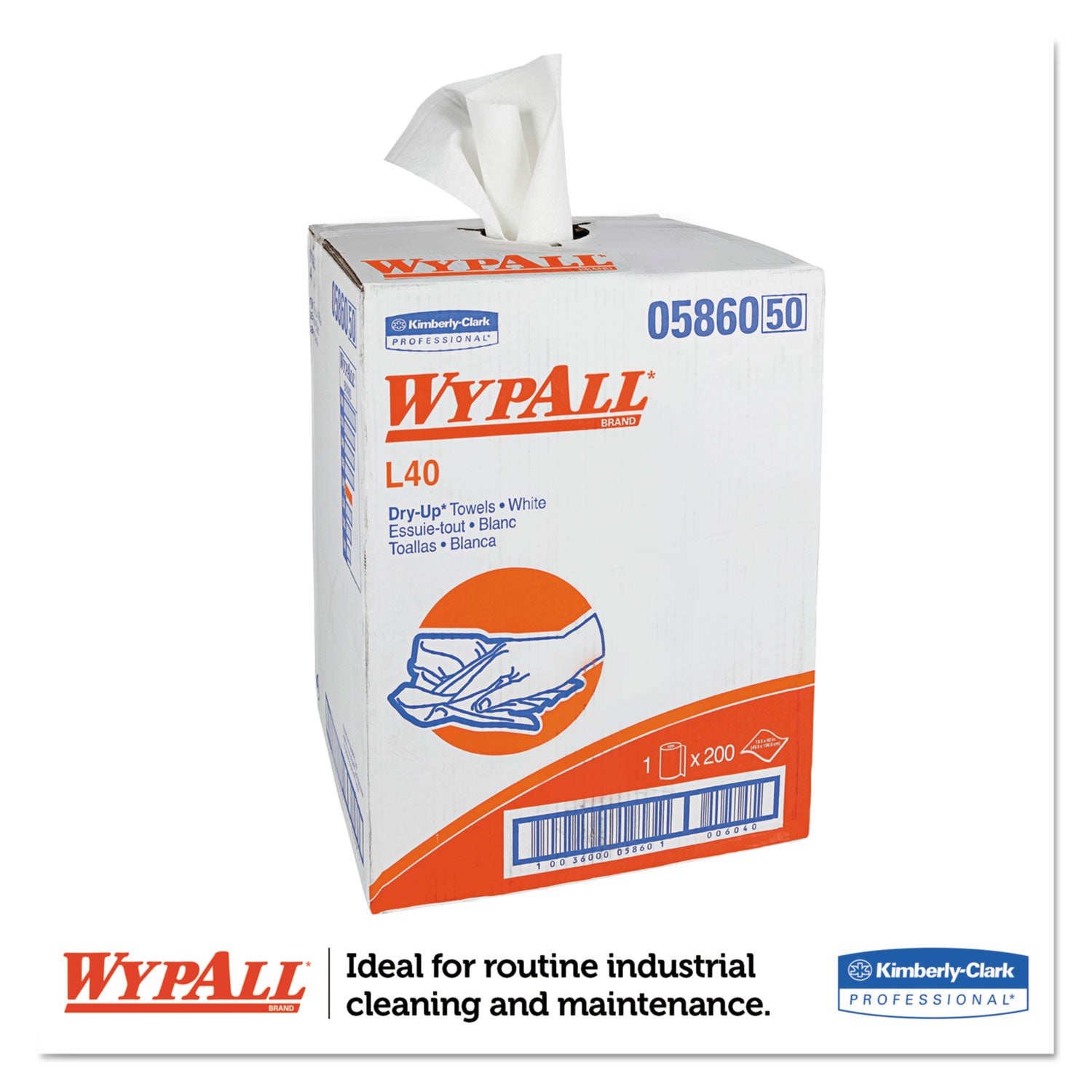 Wypall Power Clean L40 Extra Absorbent Towels - 19.50" Width x 42" Length - 200 Sheets/Roll - White, Blue - Hydroknit - 1 Carton