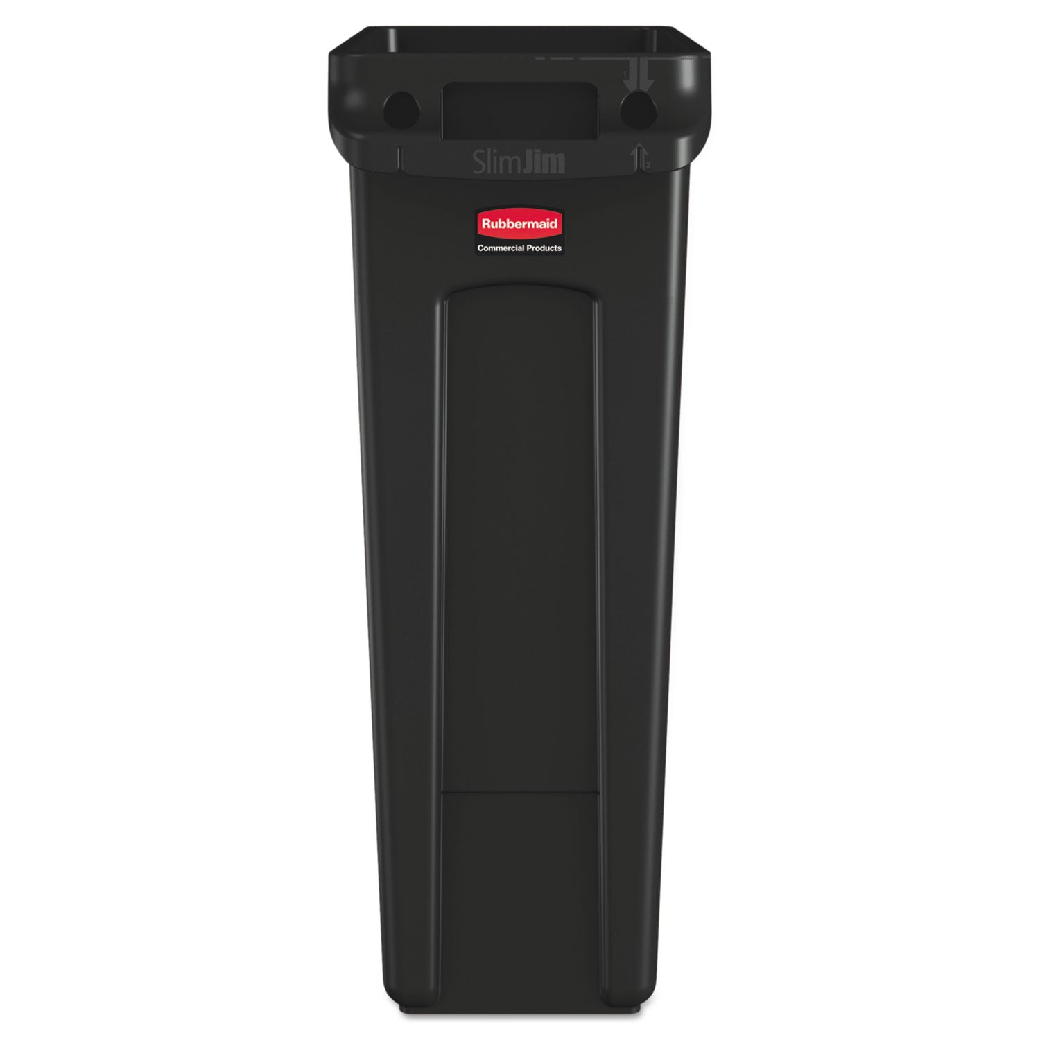 Rubbermaid Commercial Slim Jim 23-Gallon Vented Waste Container - 23 gal Capacity - Rectangular - Durable, Handle - 30" Height x 11" Width x 22" Depth - Plastic - Black - 1 Each