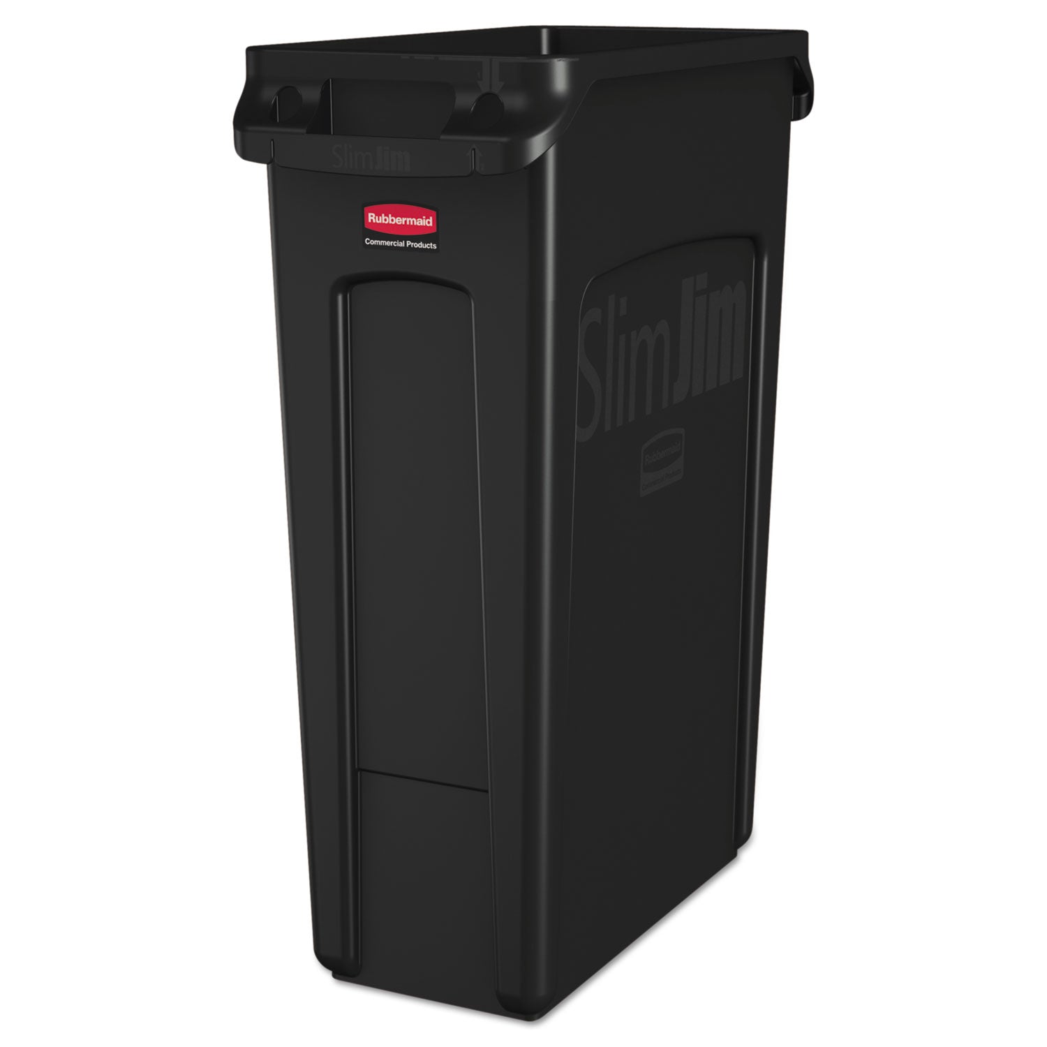 Rubbermaid Commercial Slim Jim 23-Gallon Vented Waste Container - 23 gal Capacity - Rectangular - Durable, Handle - 30" Height x 11" Width x 22" Depth - Plastic - Black - 1 Each