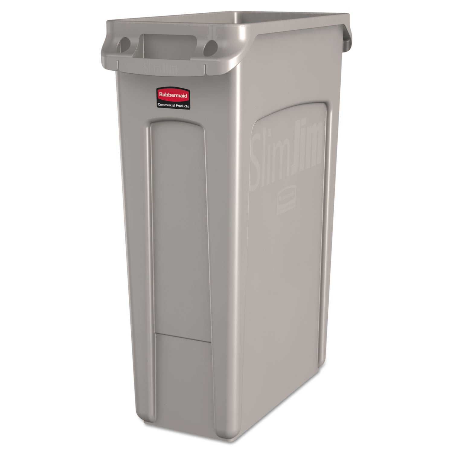 Rubbermaid Commercial Slim Jim 23-Gallon Vented Waste Container - 23 gal Capacity - Rectangular - Durable, Handle - 30" Height x 11" Width x 22" Depth - Beige - 1 Each
