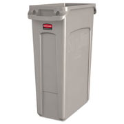 Rubbermaid Commercial Slim Jim 23-Gallon Vented Waste Container - 23 gal Capacity - Rectangular - Durable, Handle - 30" Height x 11" Width x 22" Depth - Beige - 1 Each