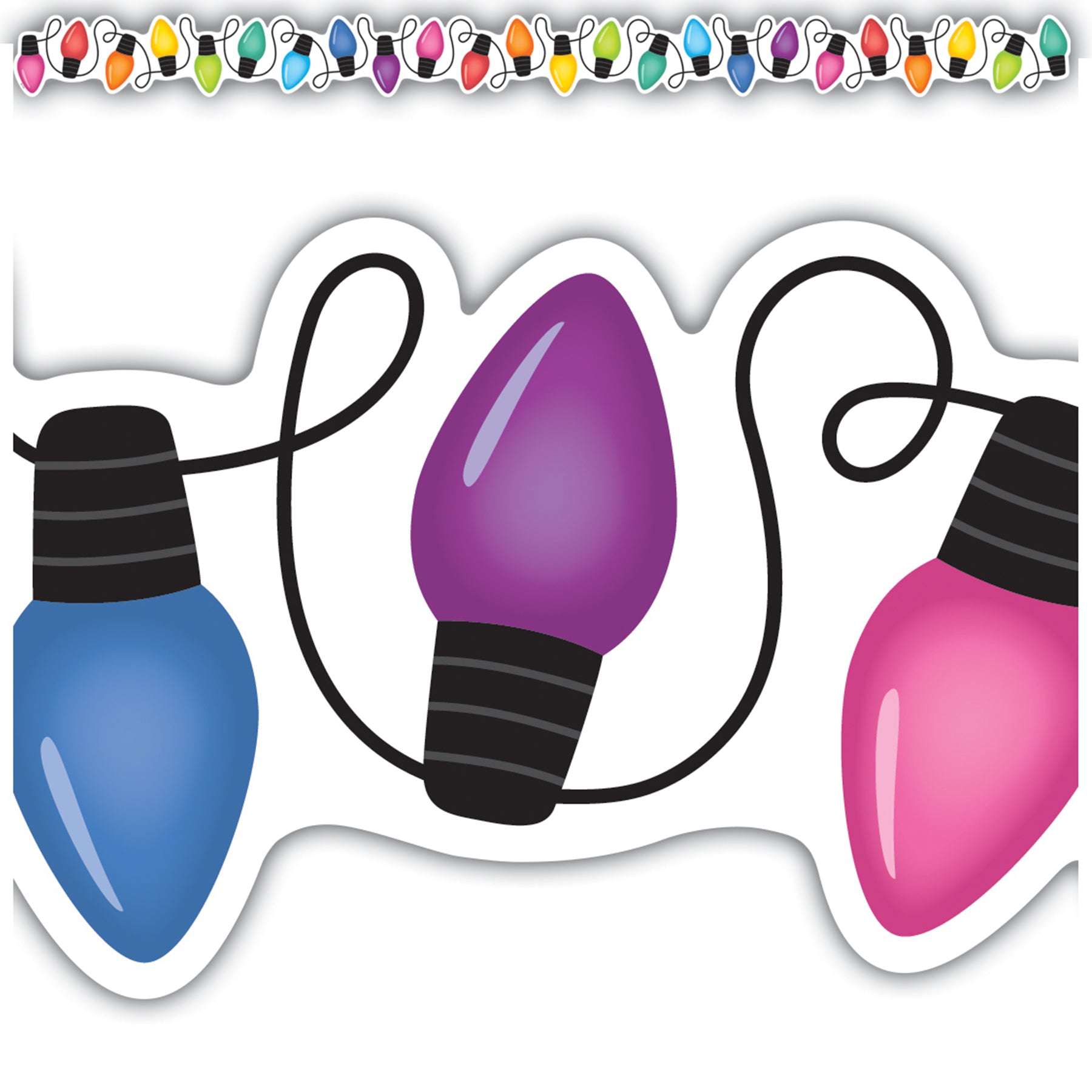 Colorful Holiday Lights Die-Cut Border Trim, 35 Feet