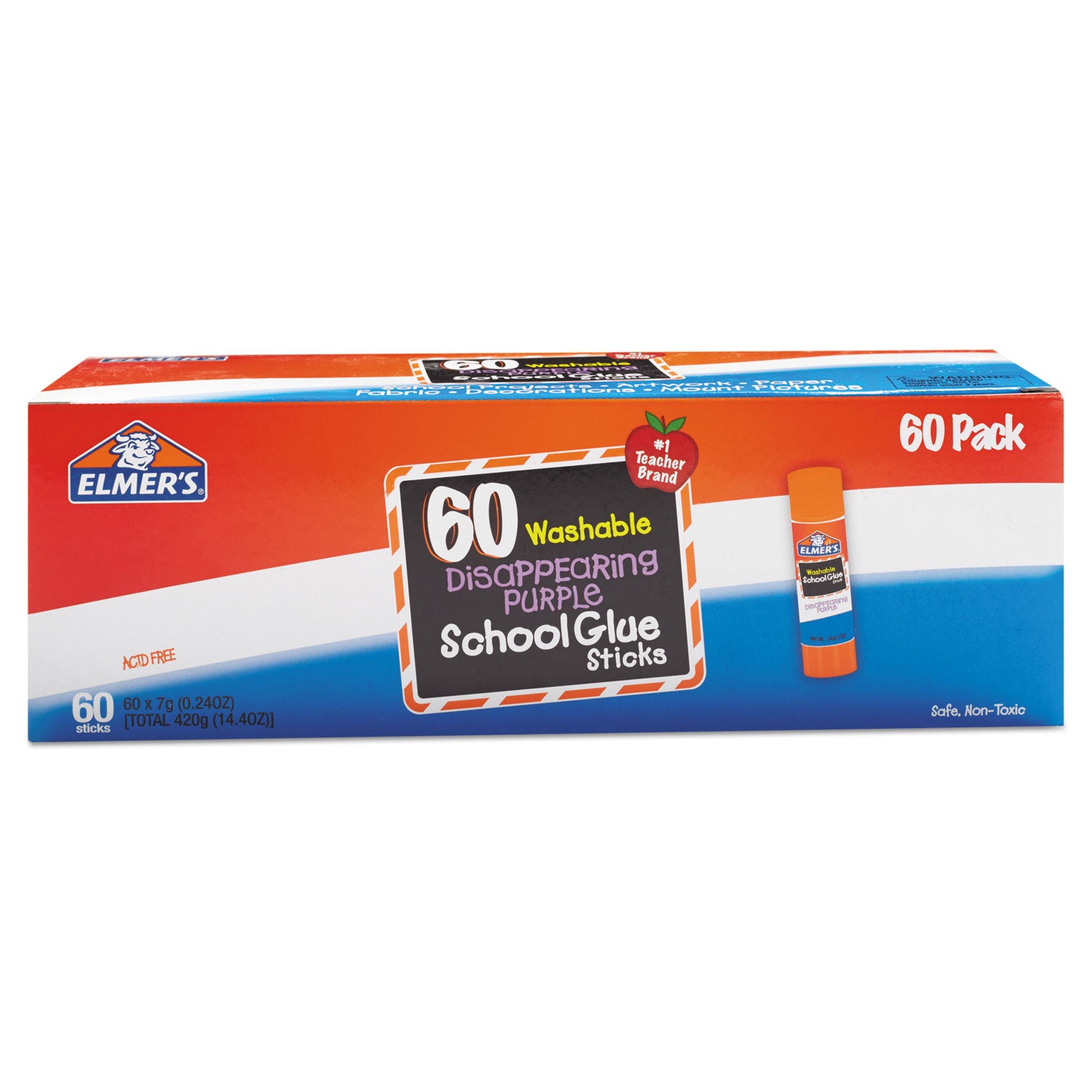 Elmer's Disappearing Purple School Glue Sticks - 0.24 oz - Purple - 60 / Box