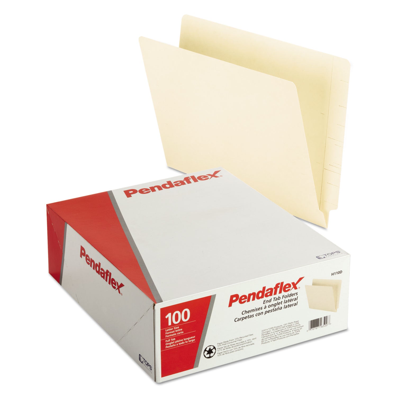Pendaflex Letter Recycled End Tab File Folder - 8 1/2" x 11" - 3/4" Expansion - 11 pt. - 2 Plys - Manila - Heavyweight Cover - 10% Recycled - 100 / Box