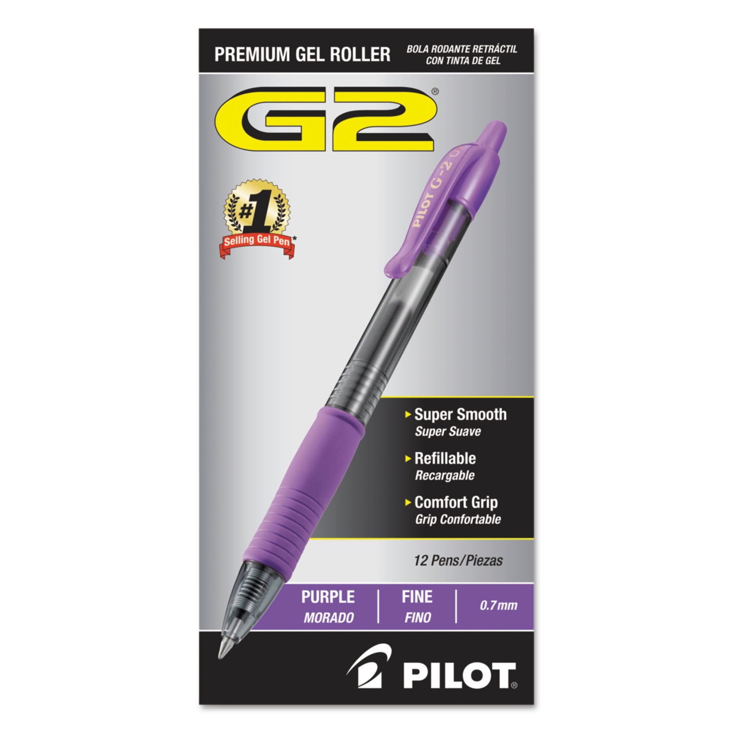 G2 Premium Gel Ink Retractable Pens - 0.7 mm Fine Pen Point - Refillable - Retractable - Purple Ink - Gel-based - Translucent Barrel - 1 Dozen