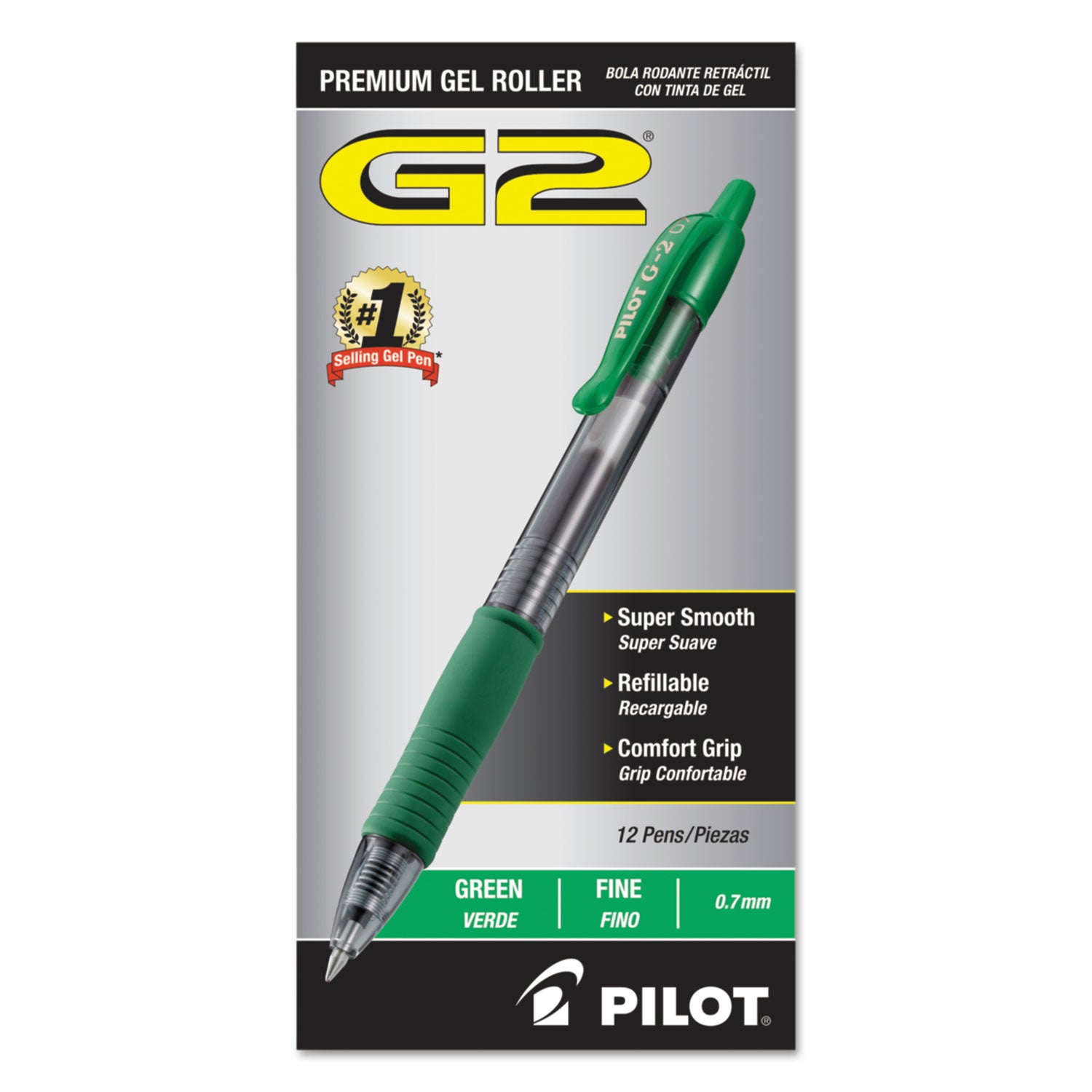G2 Premium Gel Ink Retractable Pens - 0.7 mm Fine Pen Point - Refillable - Retractable - Green Ink - Gel-based - Clear Barrel - 1 Dozen