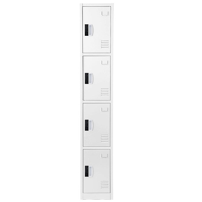 72" H x 12" W  4-Tier Steel Storage Locker with Digital Lock, White
