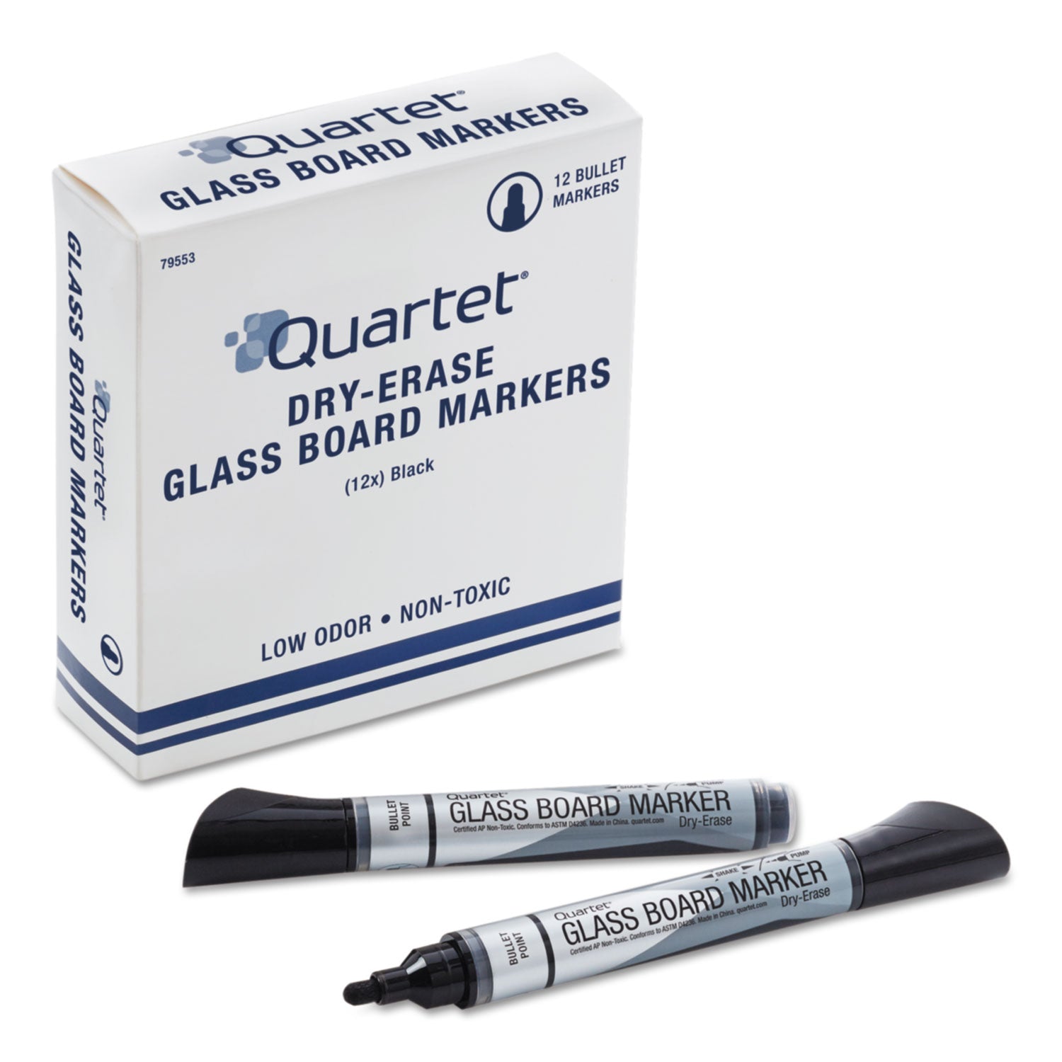 Quartet Premium Dry-Erase Markers for Glass Boards, Bullet Point, Black Ink, 1 Dozen