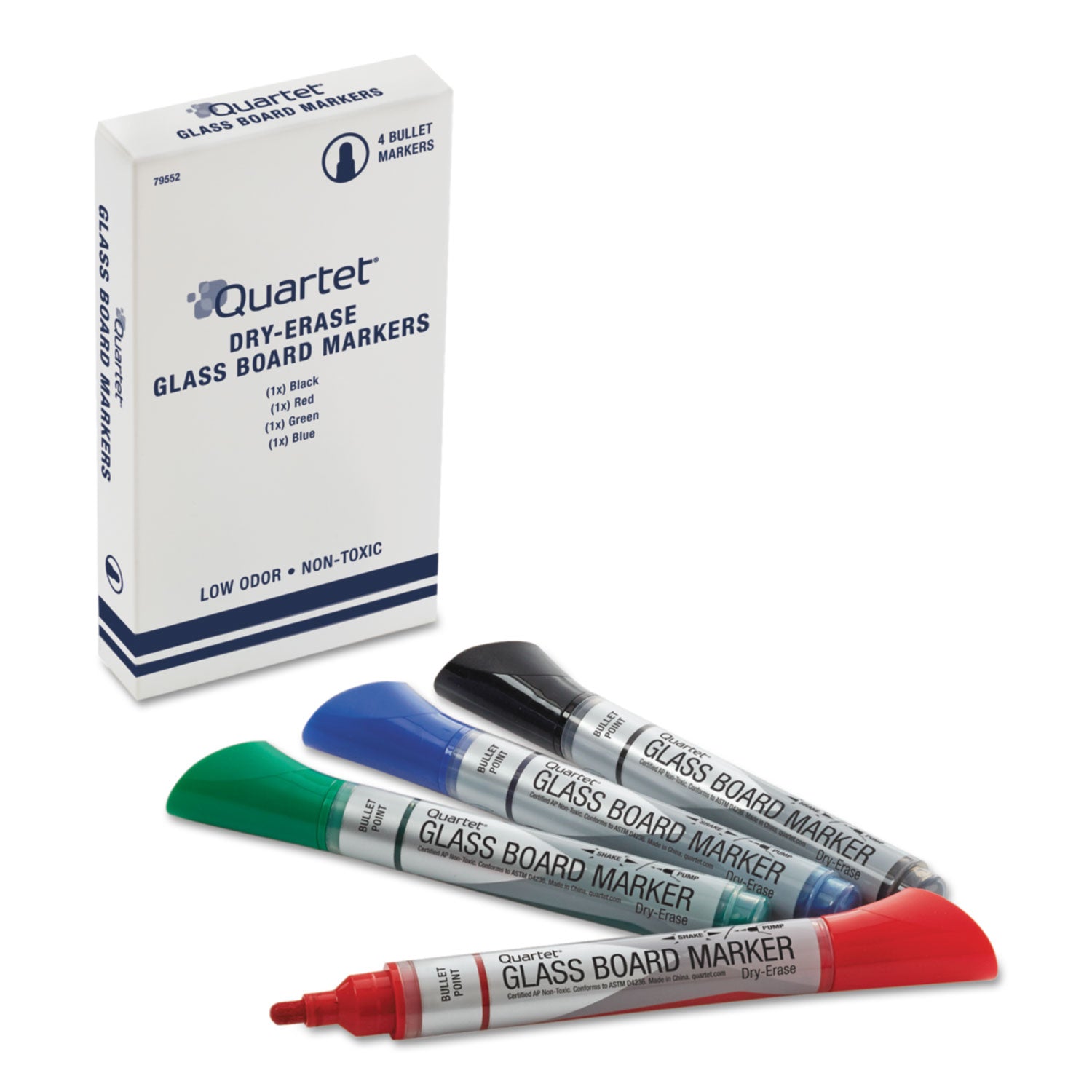 Quartet Premium Dry-Erase Markers for Glass Boards, Bullet Point, Black/Blue/Red/Green Ink, 4 Pack