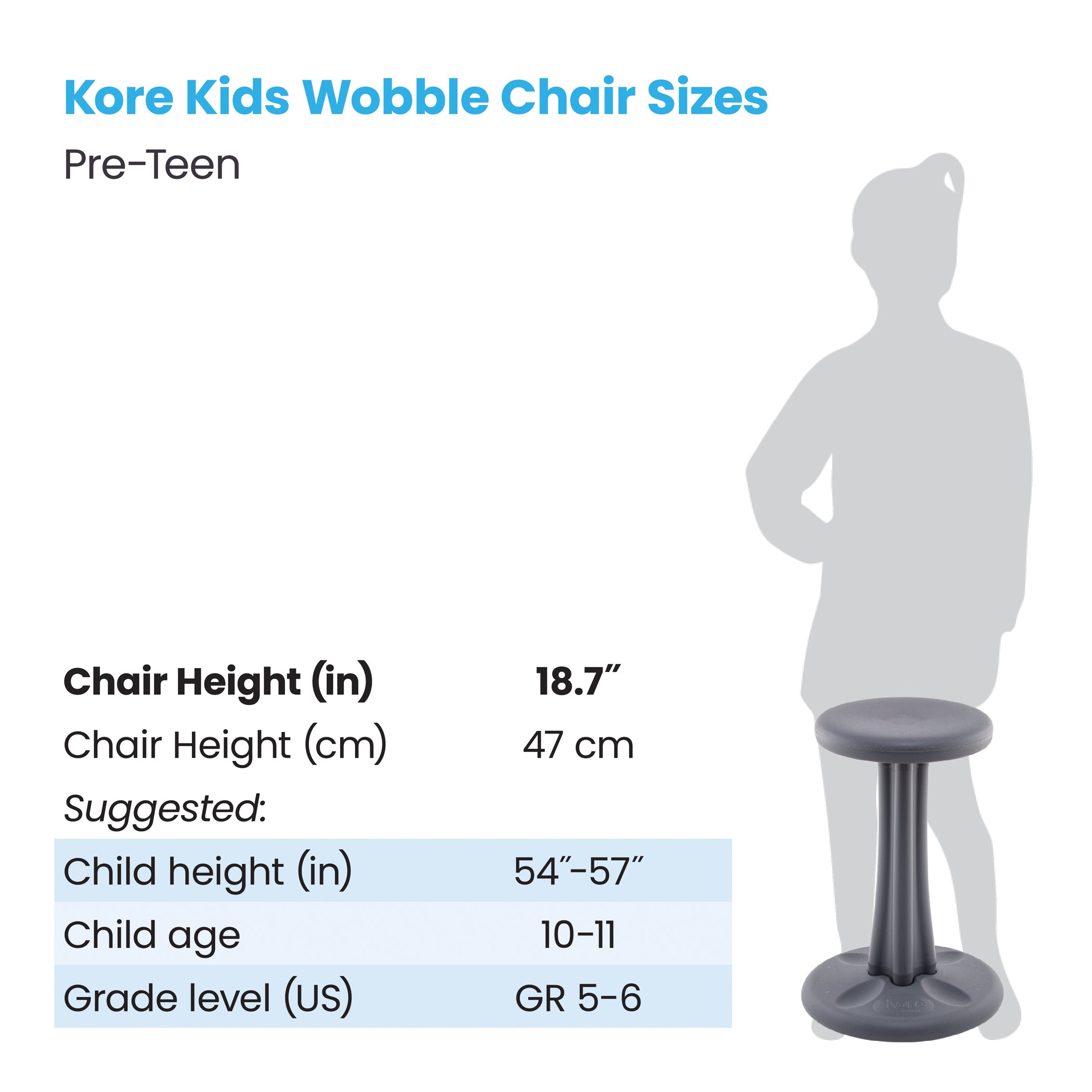 Pre-Teen Wobble Chair 18.7", Grey
