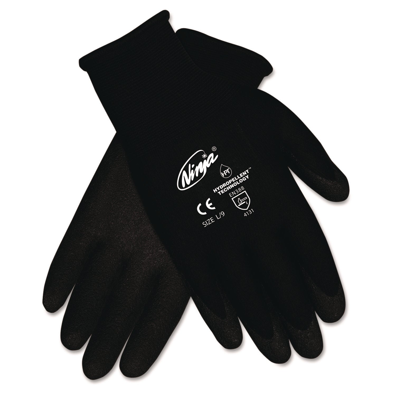 Ninja HPT PVC Coated Nylon Gloves, Large, Black, 12/Pack