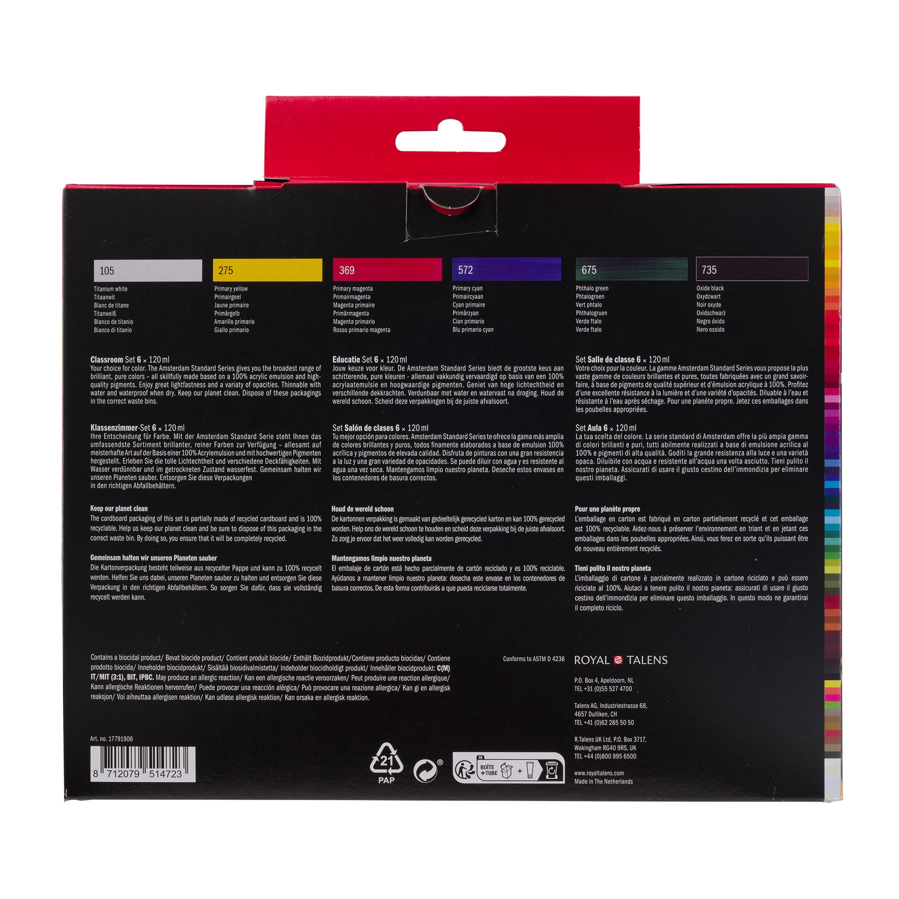 Standard Acrylic Classroom Set, 6 x 120 mL