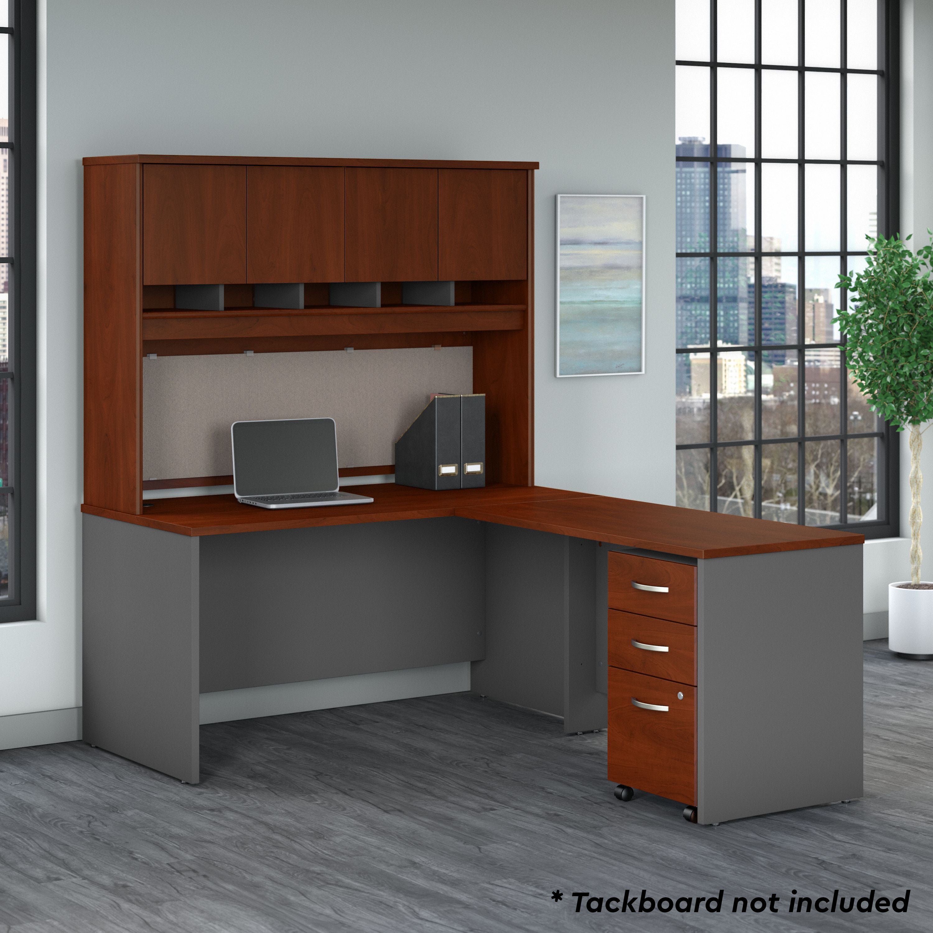 Bush Business Furniture Series C 60W L Shaped Desk with Hutch and Mobile File Cabinet in Hansen Cherry - 59.45" Width x 77.05" Depth x 72.85" Height