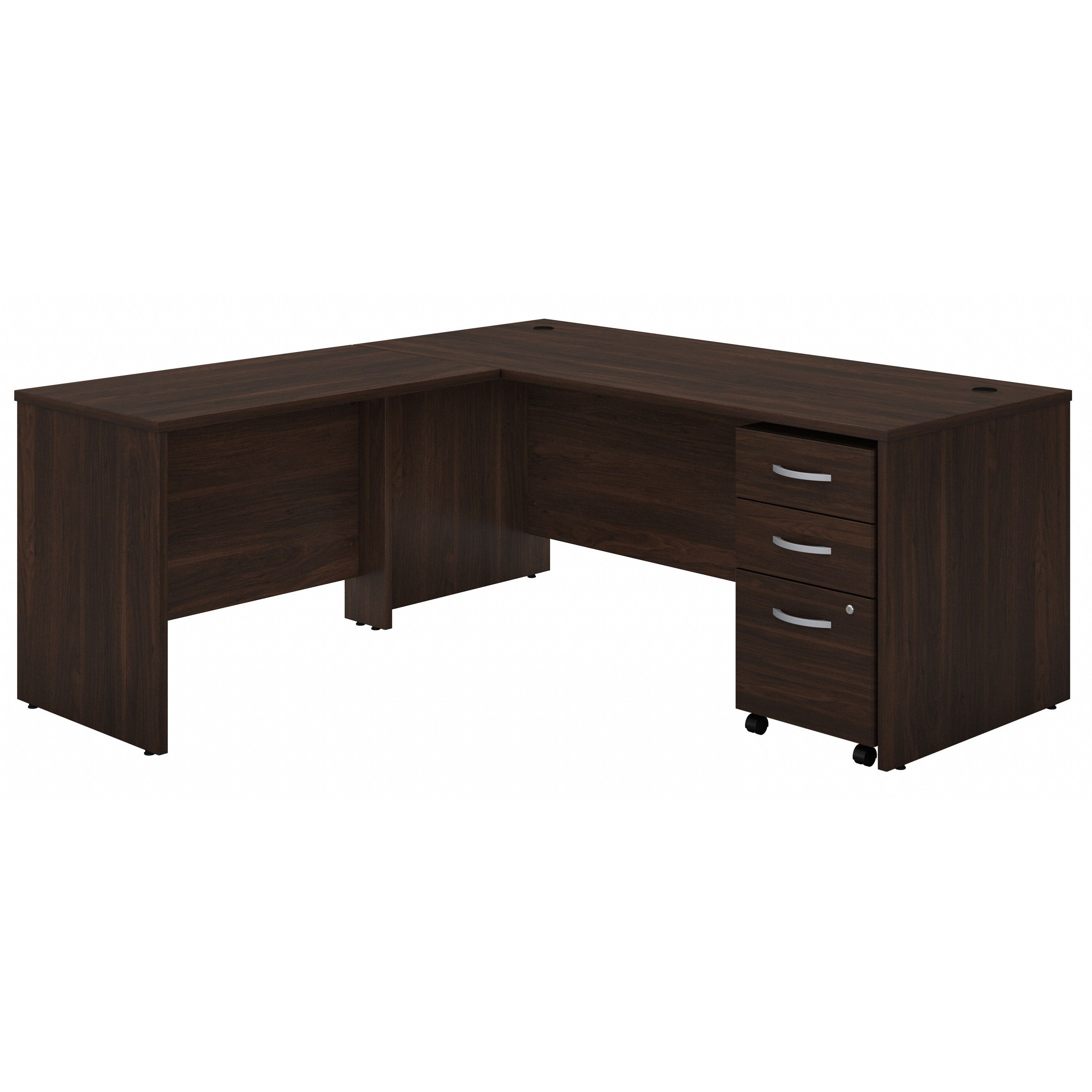 Bush Business Furniture Studio C 72W x 30D L Shaped Desk with Mobile File Cabinet and 42W Return in Black Walnut - 71.02" Width x 71.02" Depth x 29.84" Height