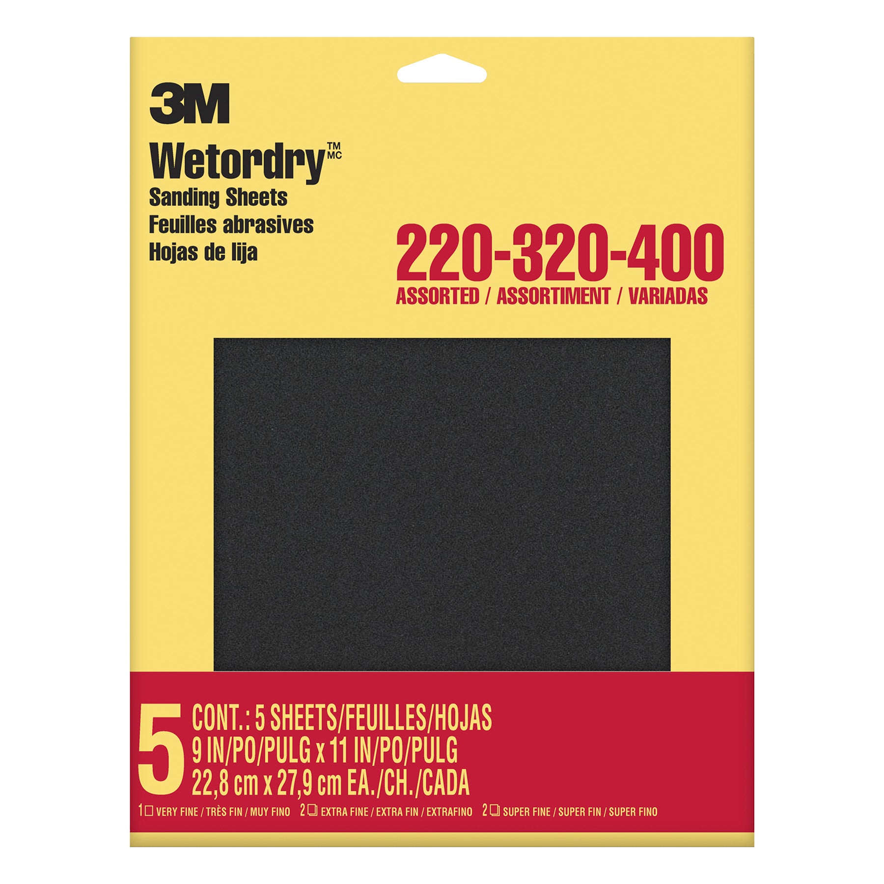 Wetordry™ Sandpaper, 220, 320, 400 Grit Assortment, 9" x 11", 5 Sheets