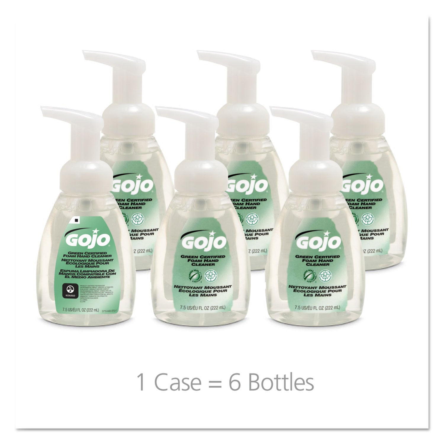Gojo&reg; Green Certified Foam Hand Cleaner - 7.50 fl oz - Push Pump Dispenser - Hand - Clear - Bio-based - 6 / Carton