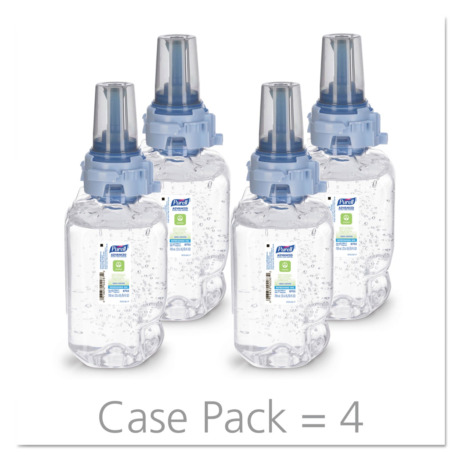 PURELL Hand Sanitizer Gel Refill, Fragrance-Free, 23.67 fl oz, Push Pump, Clear, Bio-based, 4/Carton