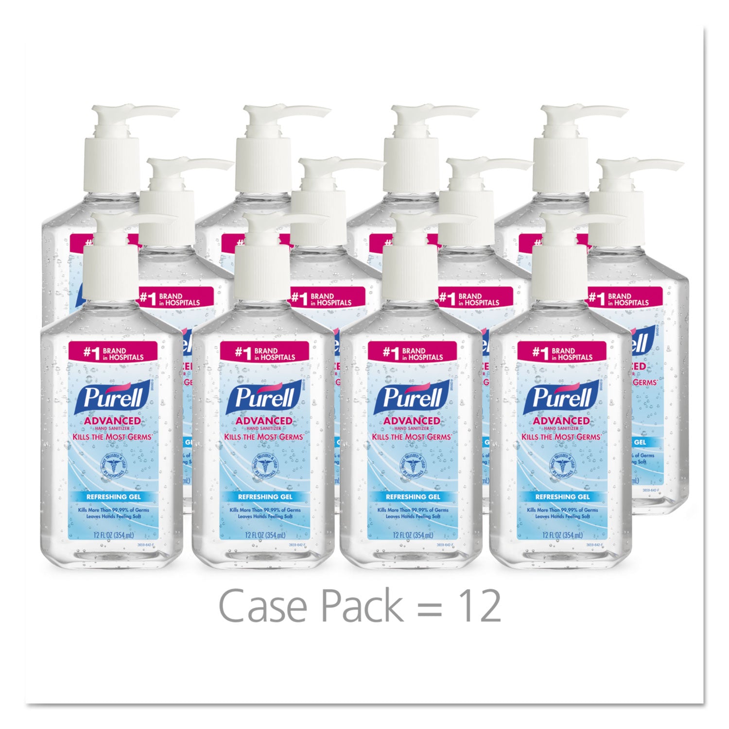 PURELL&reg; Hand Sanitizer Gel - Clean Scent - 12 fl oz - Pump Bottle Dispenser - Multipurpose - Moisturizing - Clear - Triclosan-free, Paraben-free, Phthalate-free - 12 / Carton
