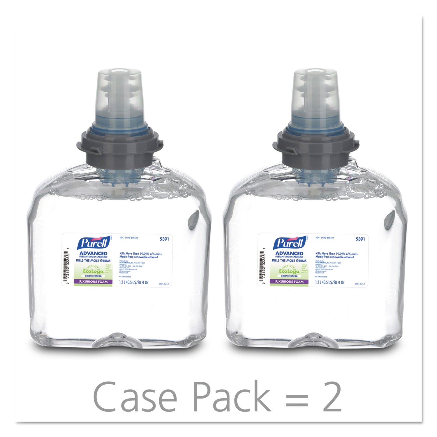 Advanced Hand Sanitizer Green Certified TFX Refill, Foam, 1,200 mL, Fragrance-Free, 2/Carton