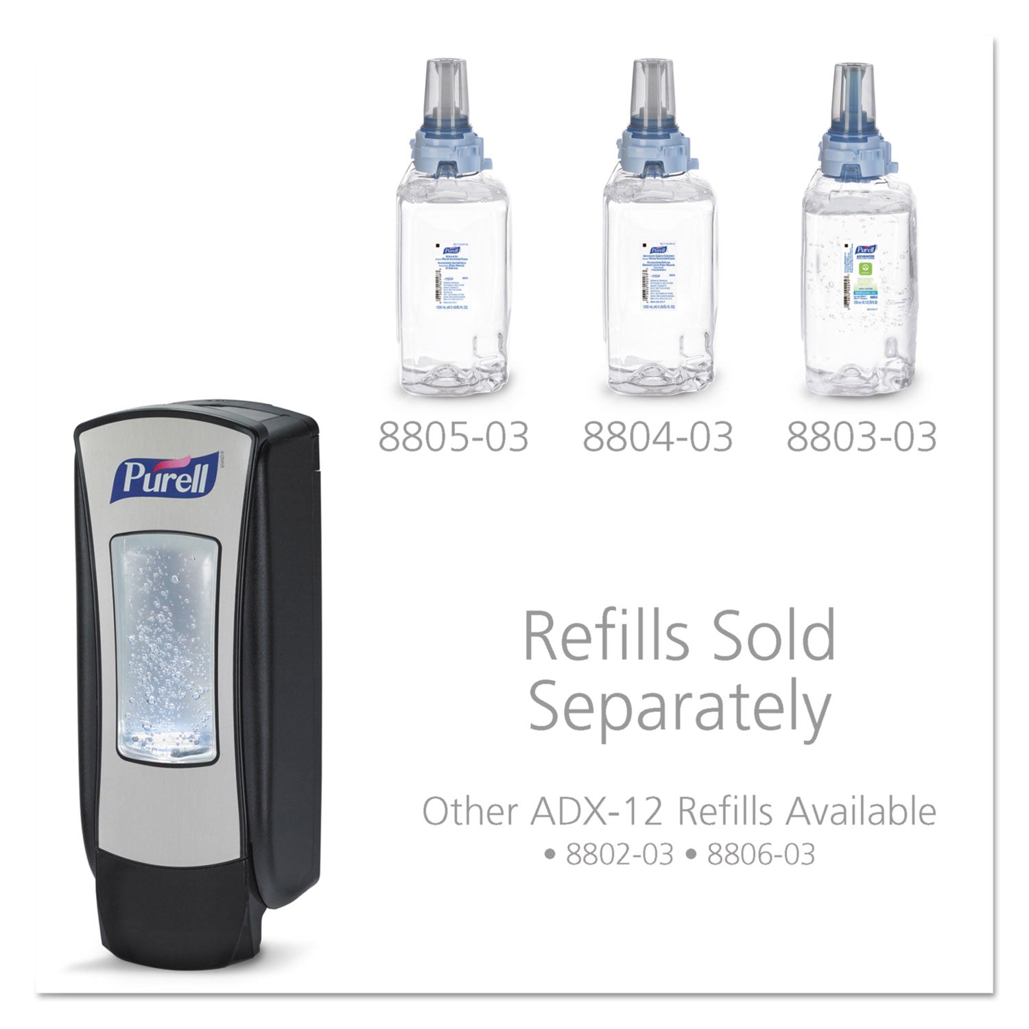 ADX-12 Dispenser, 1,200 mL, 4.5 x 4 x 11.25, Chrome/Black, 6/Carton